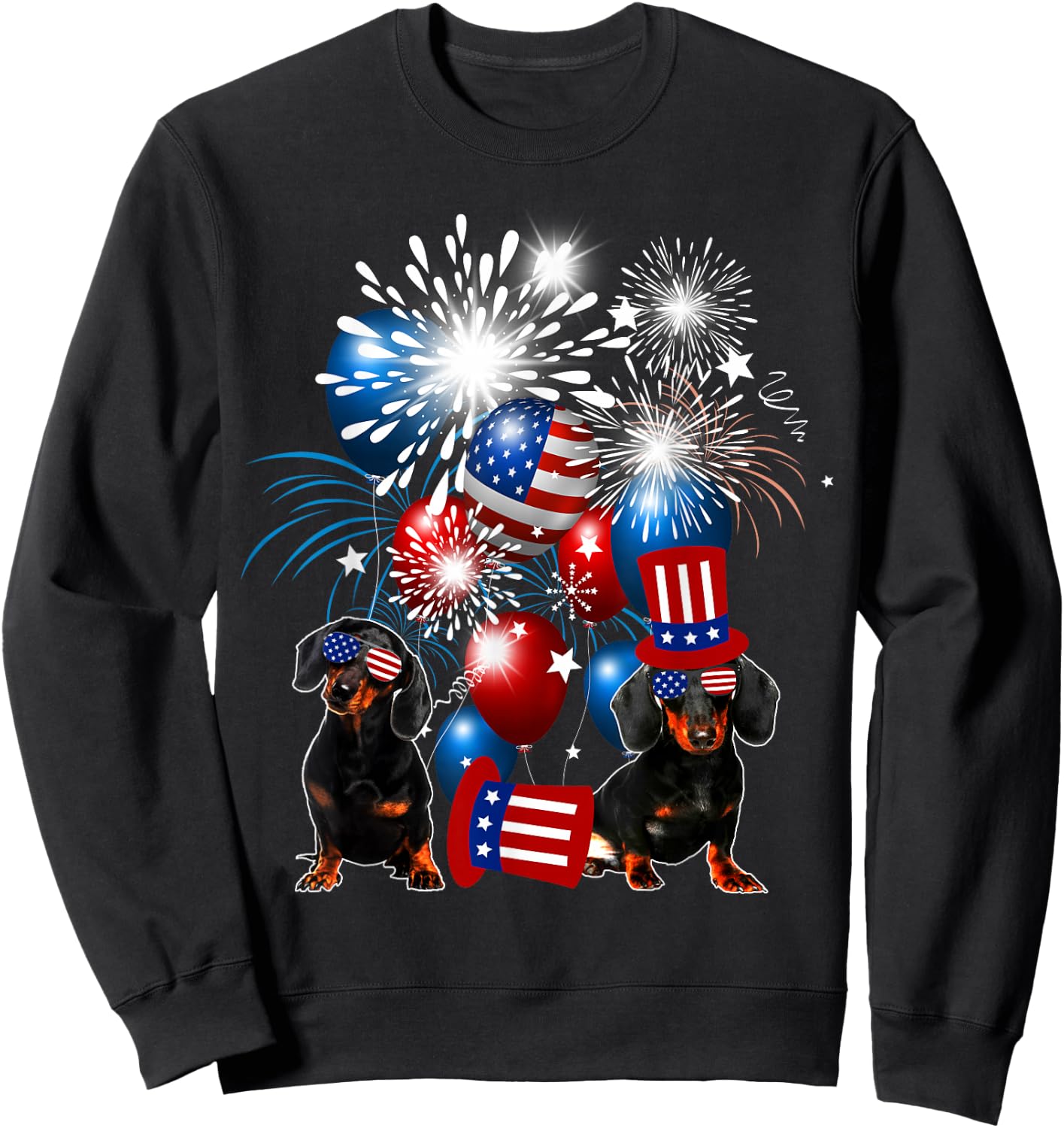 Vintage Retro Dachshund American Flag 4th Of July Dog Lover Sweatshirt - Sweatshirt | Black