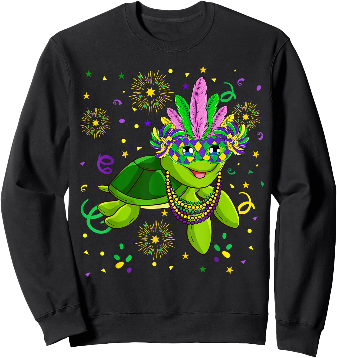 Mardi Gras 2021 Cute Turtle With Feather Mask Parade Fans Sweatshirt - Sweatshirt | Black