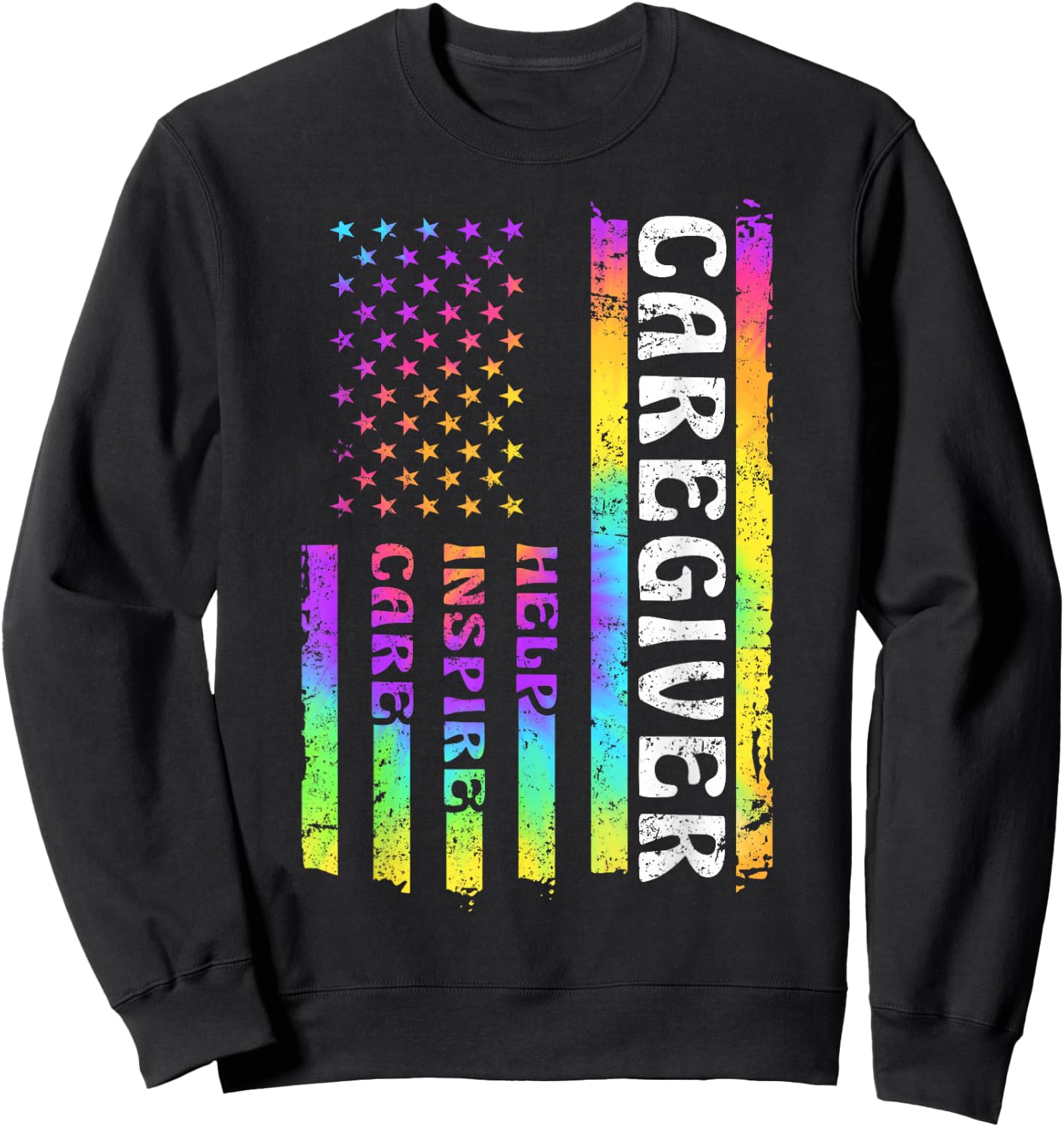 Caregiver Appreciation American Watercolor Flag Help Inspire Sweatshirt - Sweatshirt | Black