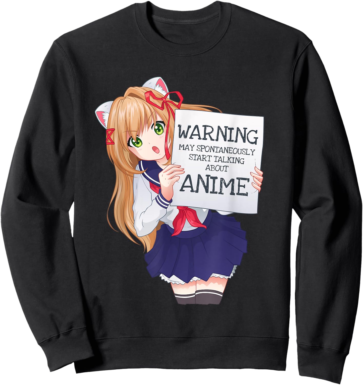 Kawaii Cute Spontaneously Talking Anime Girl Otaku Japanese Sweatshirt - Sweatshirt | Black