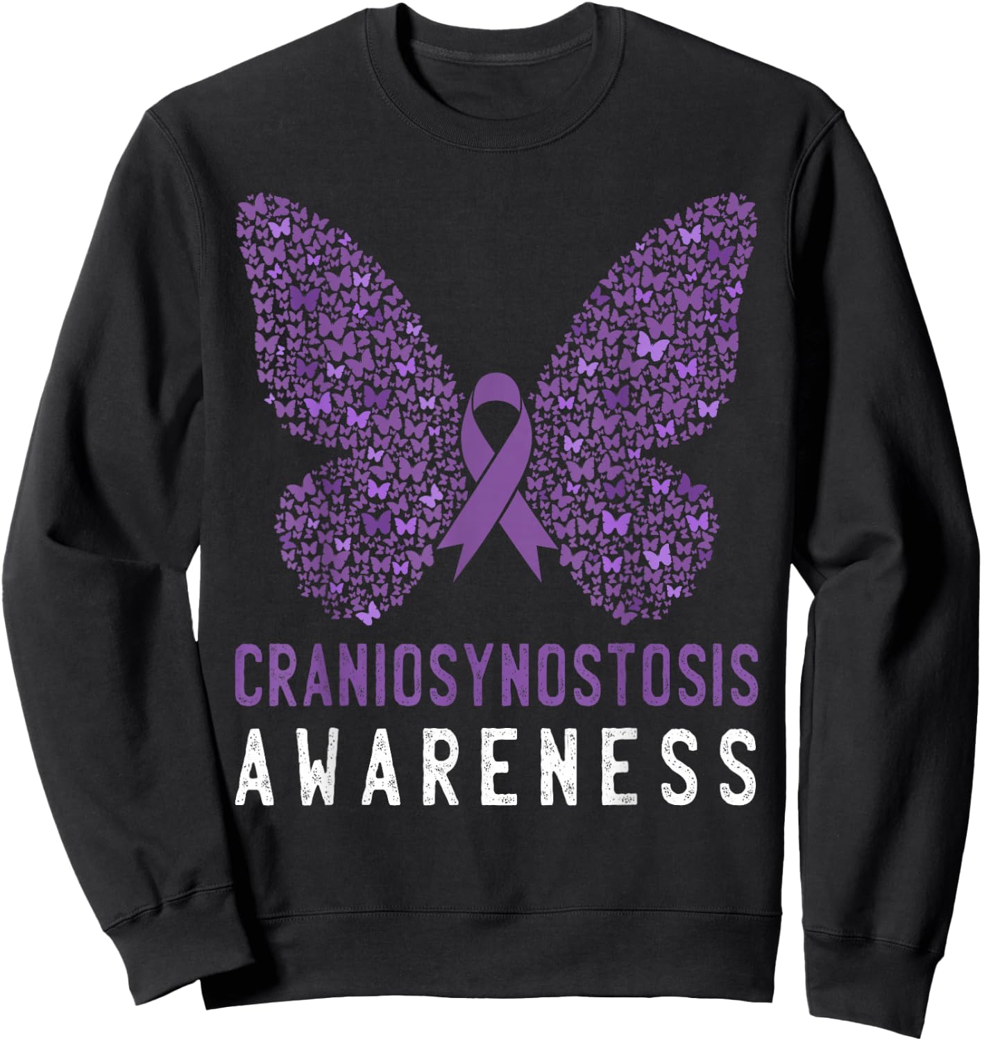 Butterfly Craniosynostosis Awareness Purple Ribbon Support Sweatshirt - Sweatshirt | Black
