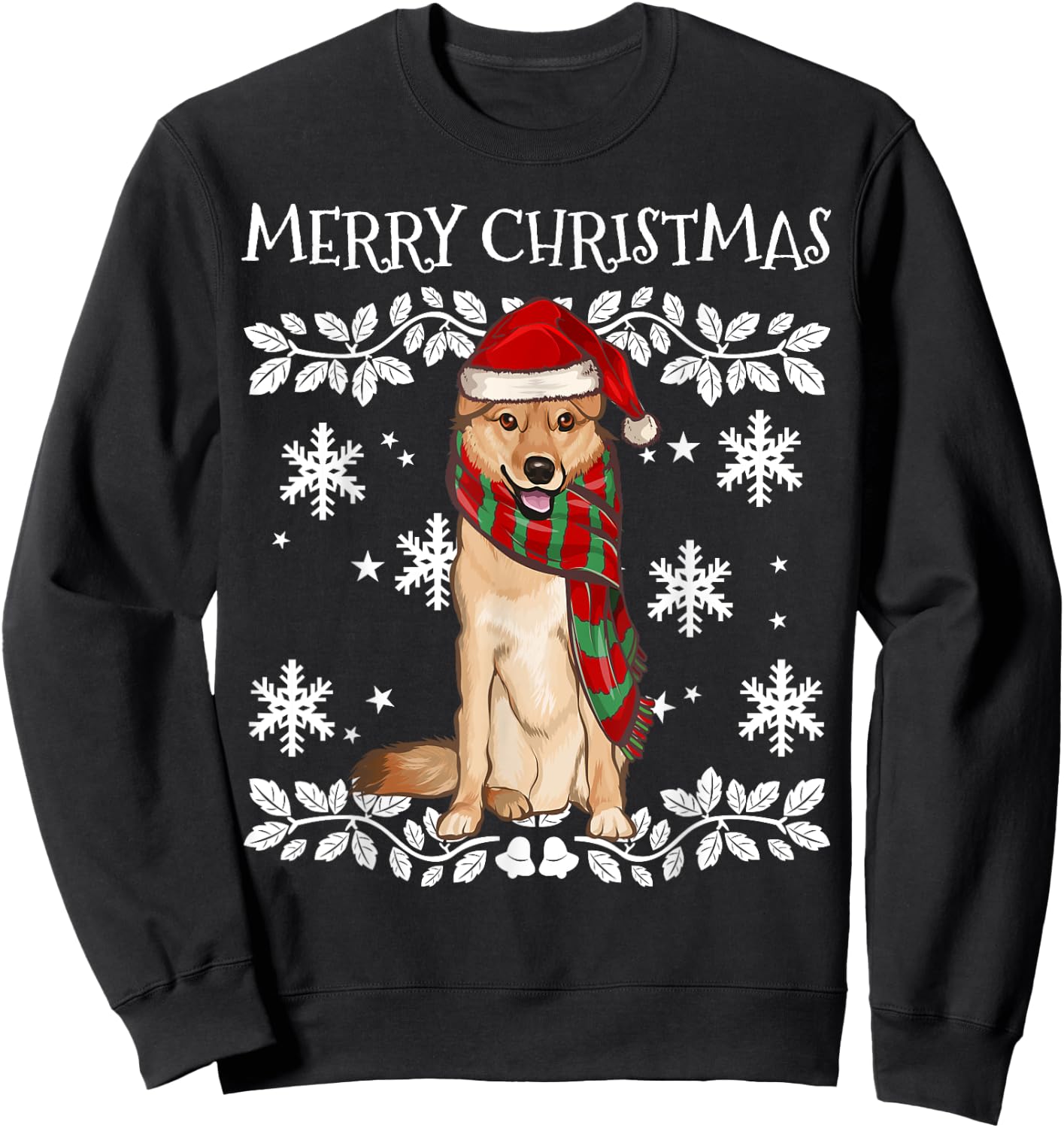 Merry Christmas Ornament Finnish Spitz Xmas Santa Sweatshirt - Sweatshirt | Black