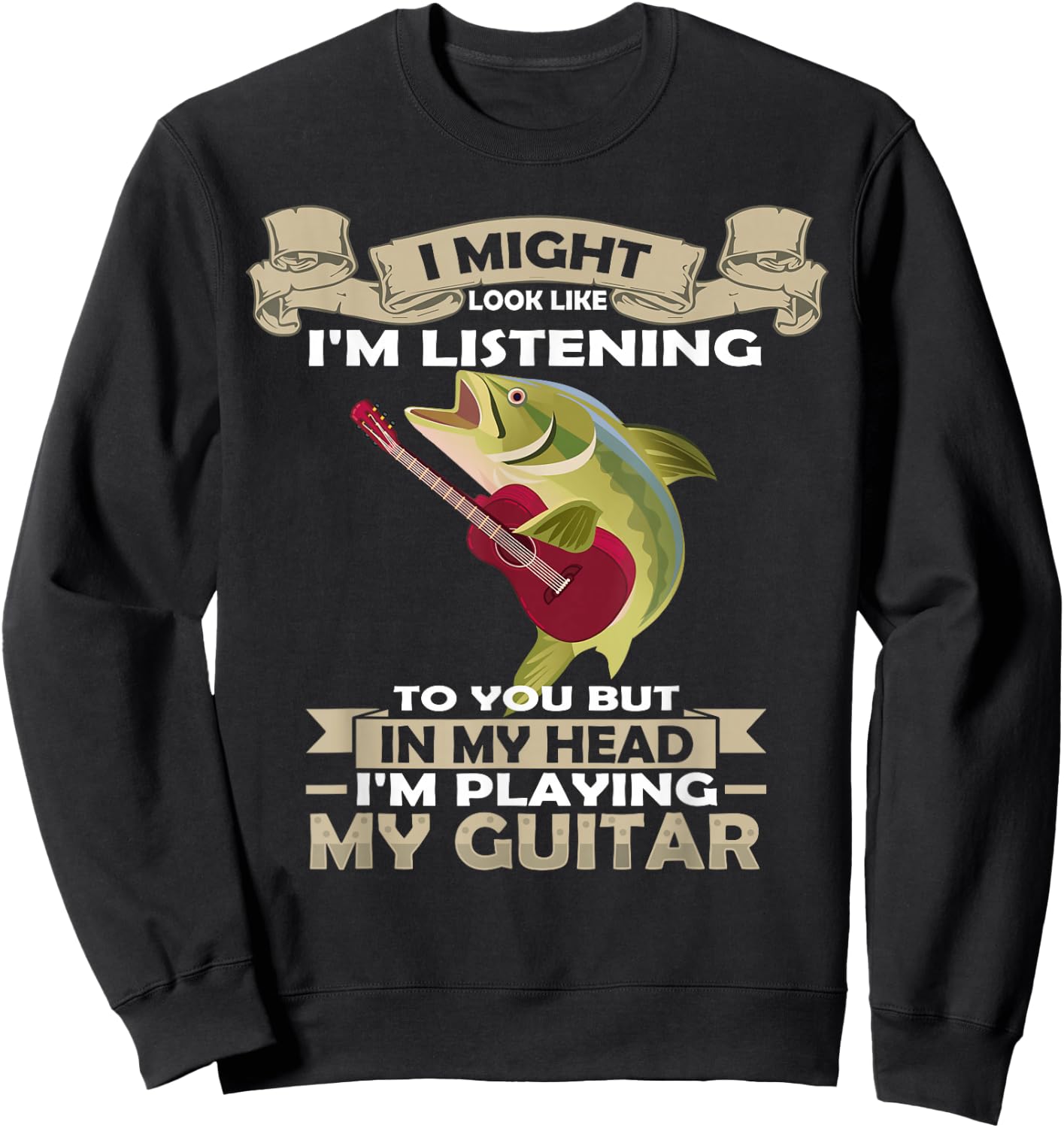 Fish Playing Acoustic Guitar Musical Fans Band Lover Sweatshirt - Sweatshirt | Black