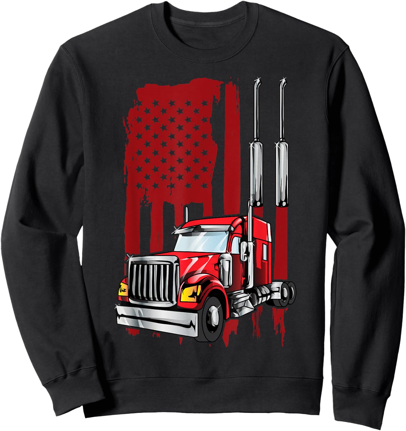 American Flag Semi Truck Driver Truck Lovers Trucker Women Kids Men Sweatshirt - Sweatshirt | Black