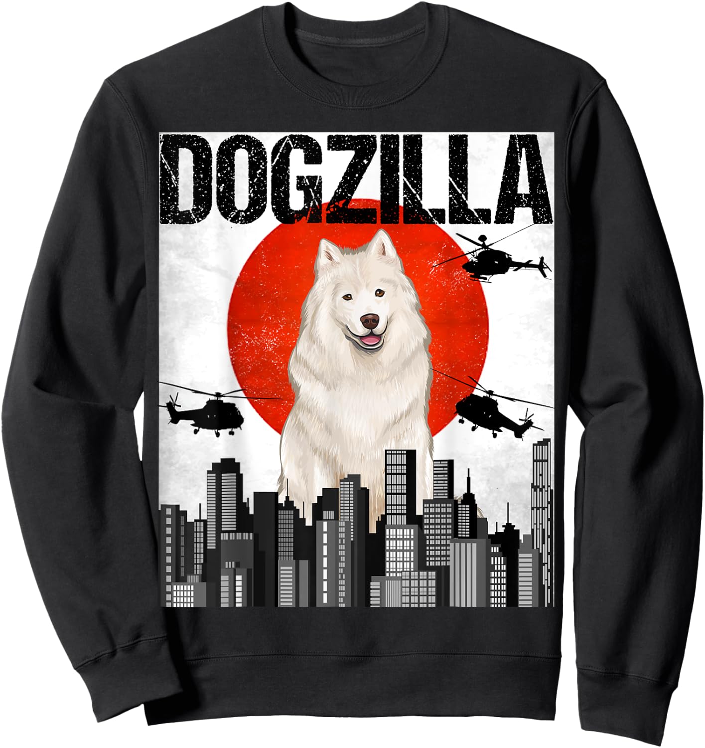 Funny Vintage Japanese Dogzilla Samoyed Sweatshirt - Sweatshirt | Black