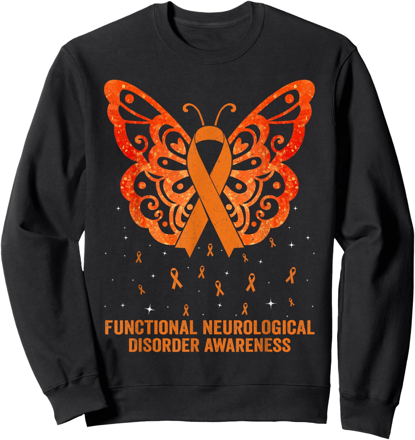 Functional Neurological Disorder Awareness Orange Butterfly Sweatshirt - Sweatshirt | Black