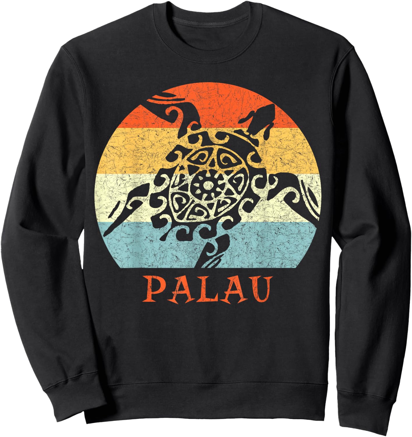 Palau Vintage Retro Tribal Turtle Vacation Sweatshirt - Sweatshirt | Black