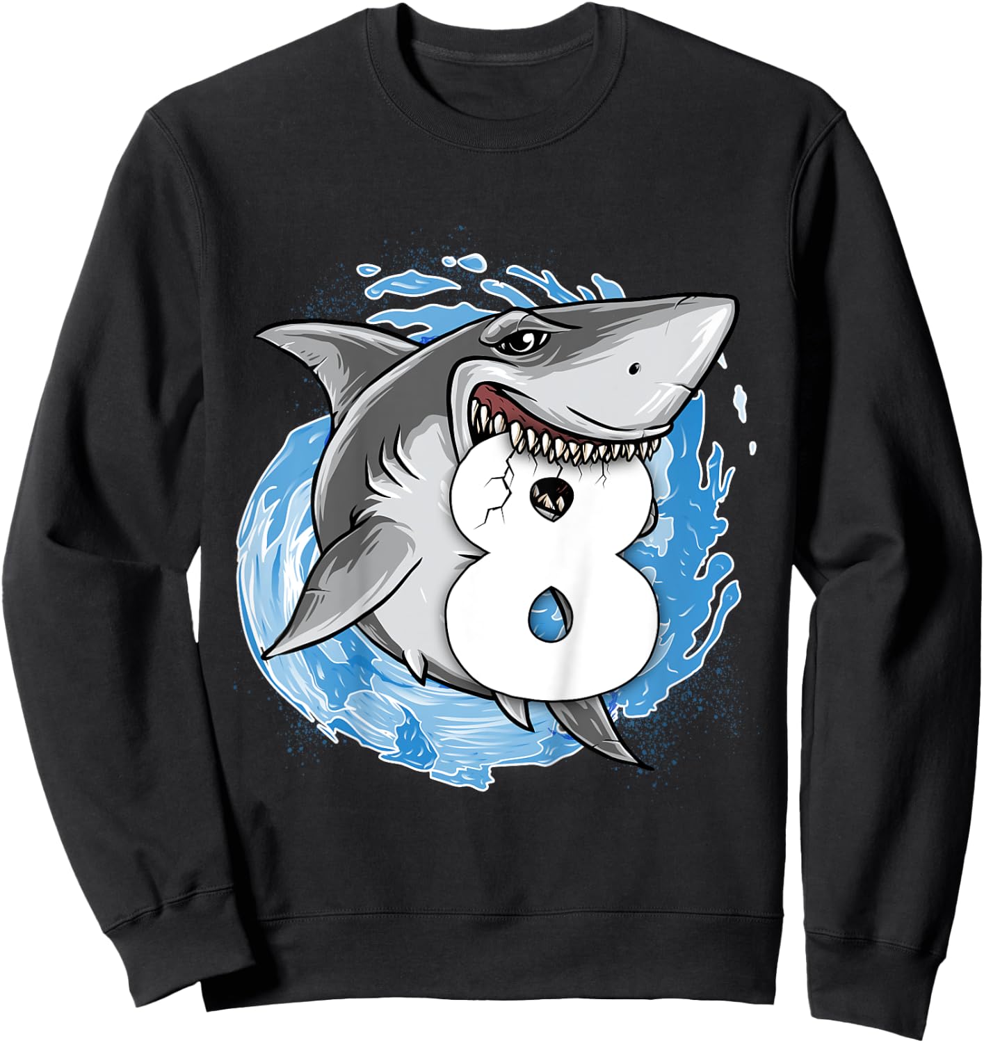 Kids Shark 8th Birthday Boy 8 year old Shark Theme Party 8 Shark Sweatshirt - Sweatshirt | Black