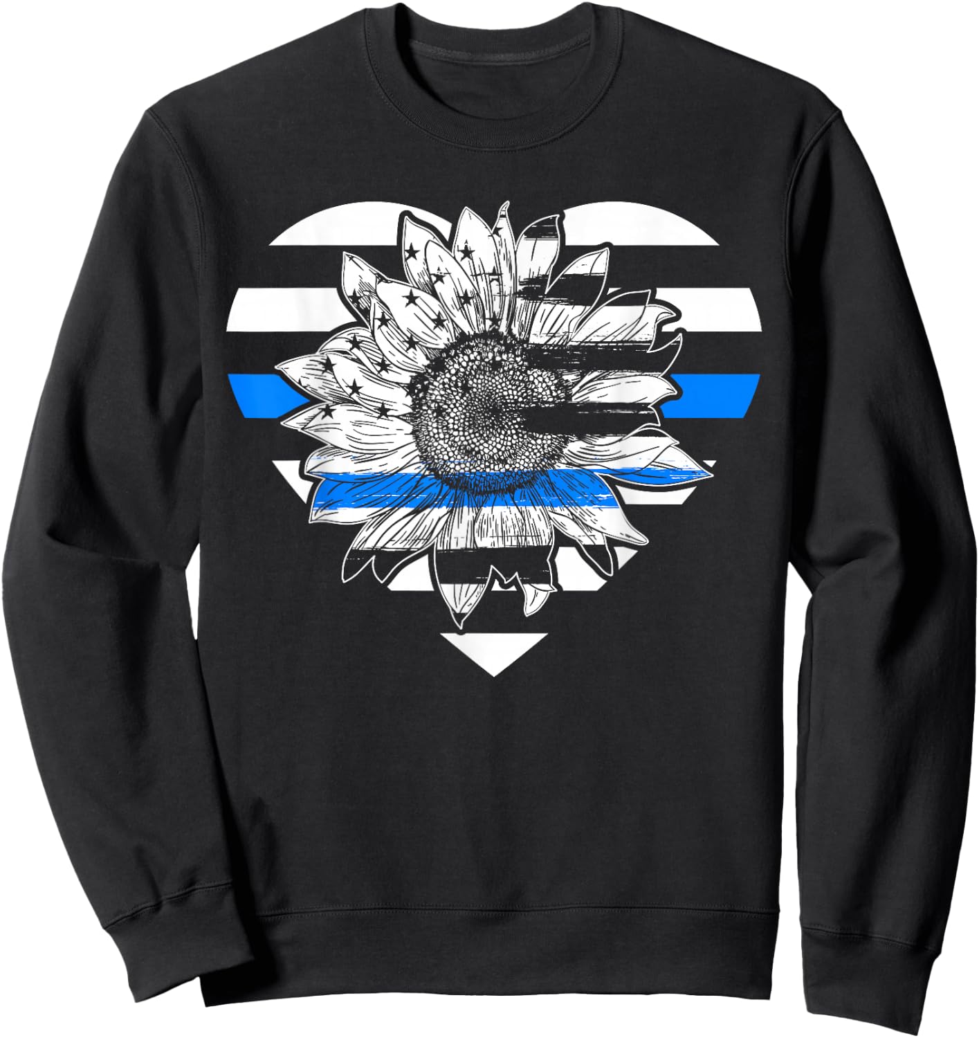 Thin Blue Line Sunflower Law Enforcement Police Officer Cop Sweatshirt - Sweatshirt | Black