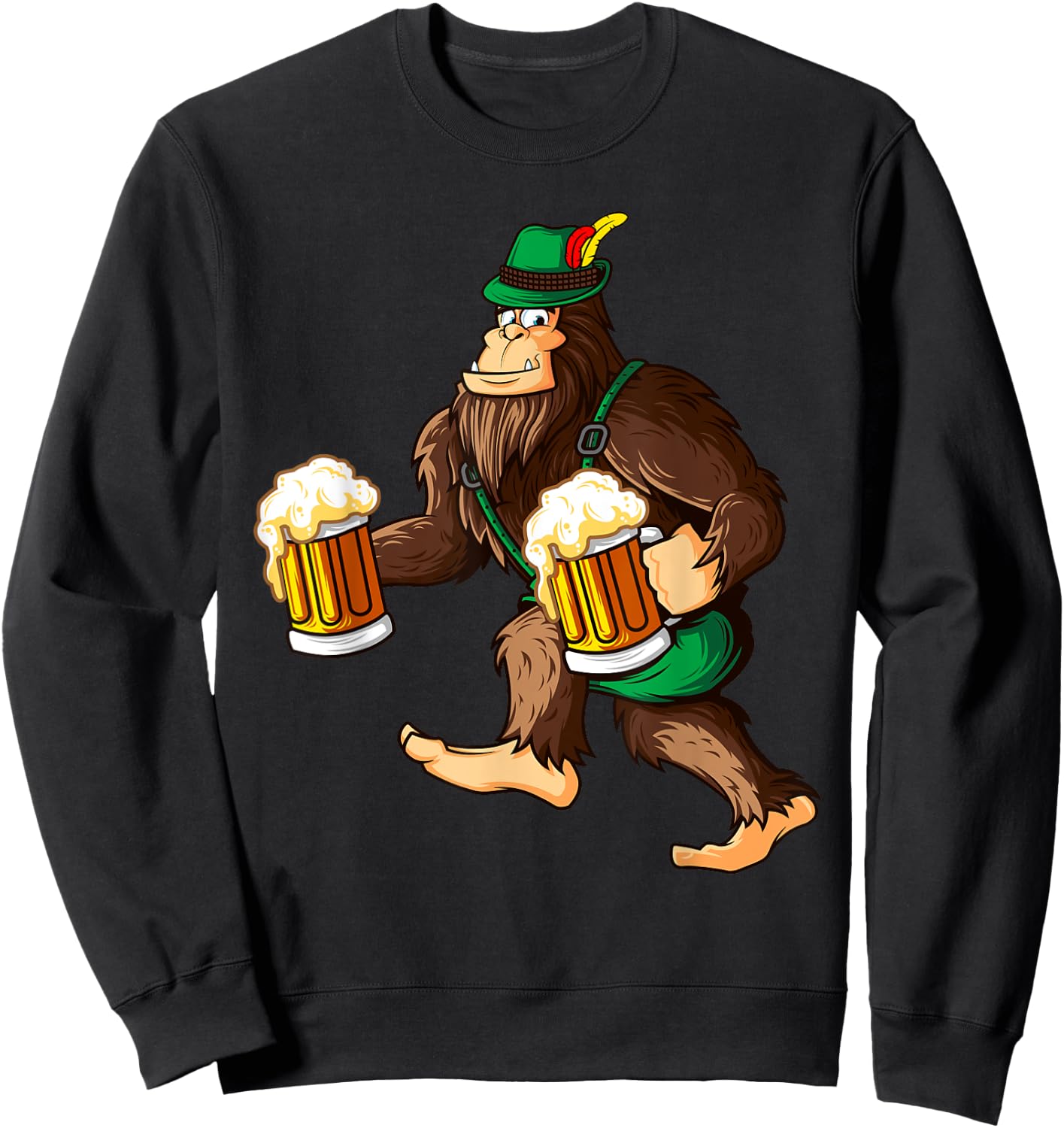 Funny Bigfoot Lederhosen Prost Beer Mug Beerfest Oktoberfest Sweatshirt - Sweatshirt | Black