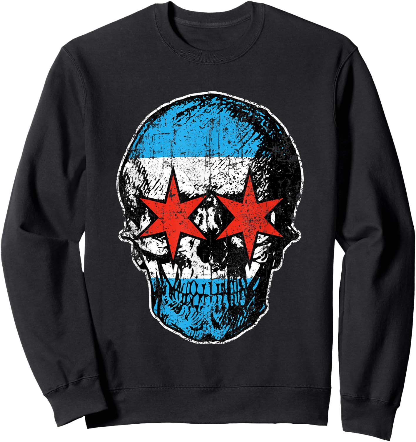 Vintage Distressed Chicago Flag Skull City Pride Sweatshirt - Sweatshirt | Black