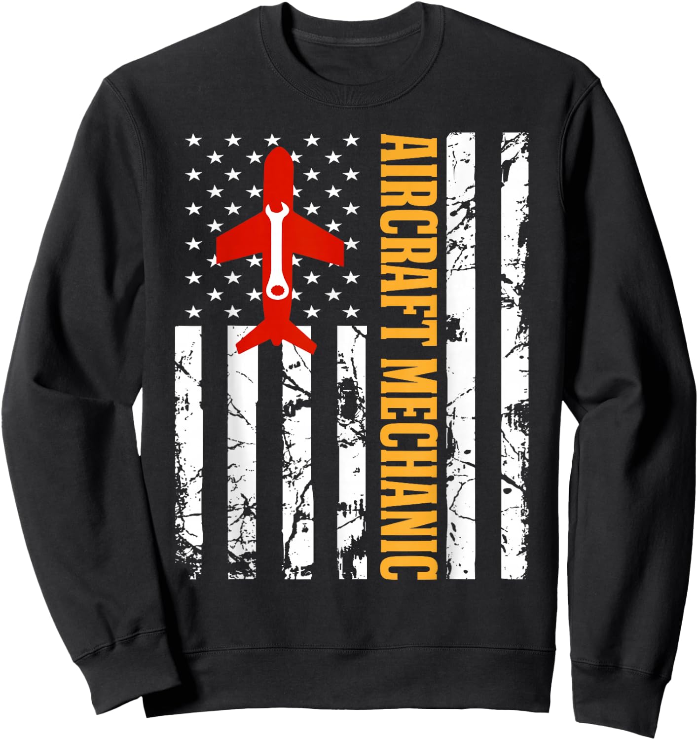 Aircraft Mechanic USA Flag Airplane Technician Aviation Gift Sweatshirt - Sweatshirt | Black