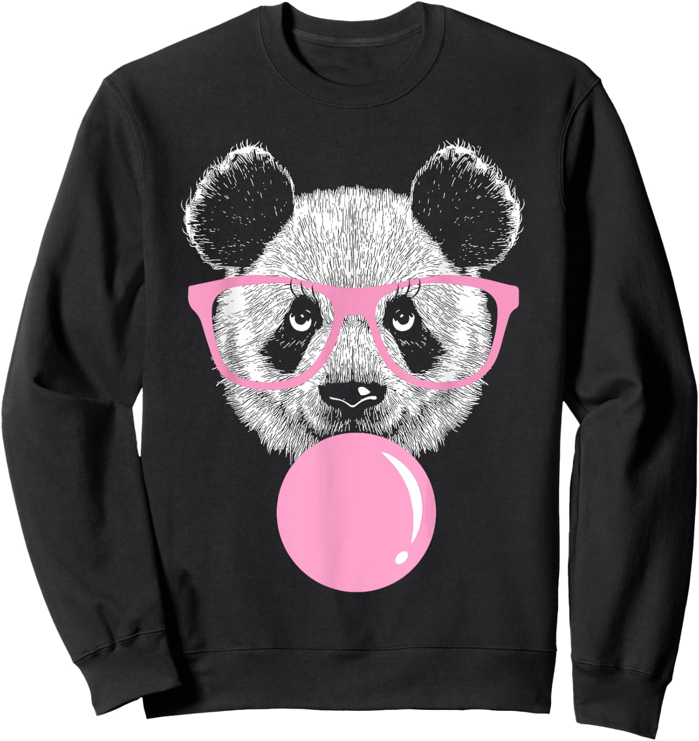 Cool Panda Face Eating Gum And Makes A Bubble Cute Panda Sweatshirt - Sweatshirt | Black
