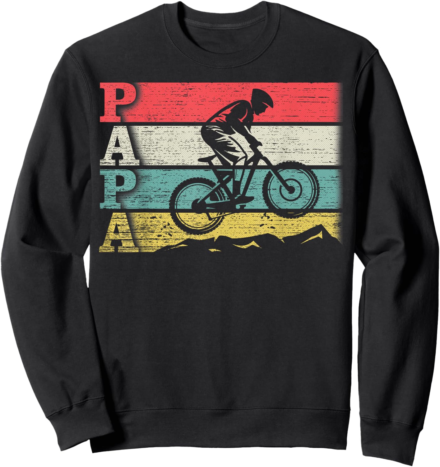 Vintage Retro Cycling Papa Mountain Biking Rider Silhouette Sweatshirt - Sweatshirt | Black