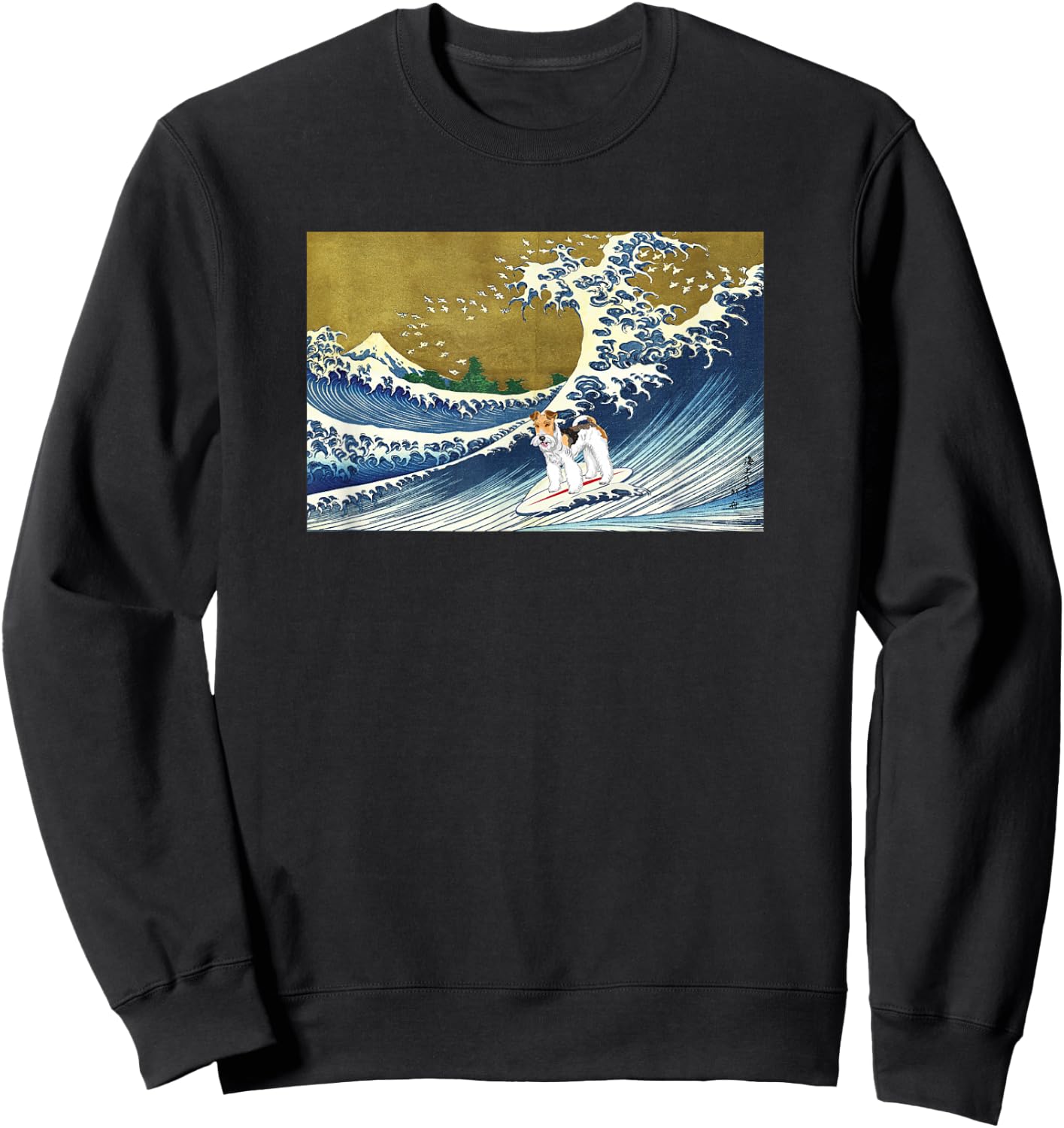 Retro Vintage Surfing a Wave Wire Fox Terrier Lover Sweatshirt - Sweatshirt | Black
