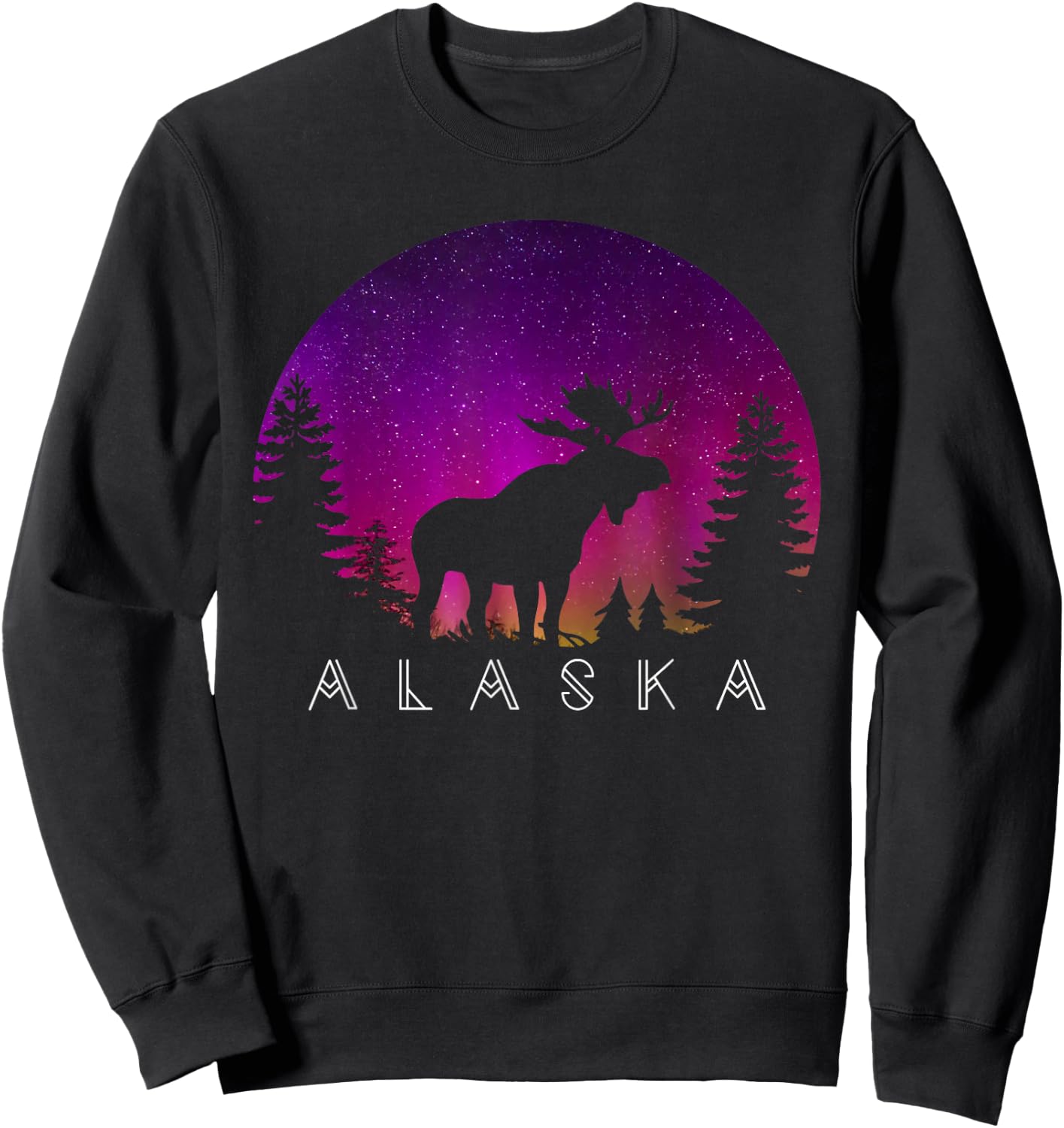 Alaska Moose Aurora Borealis - Alaskan Landscape Photo Sweatshirt - Sweatshirt | Black