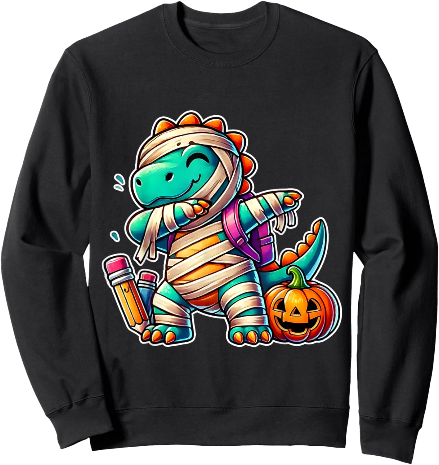 Funny Dab Mummy Dabbing Costumes Spooky Halloween Dinosaur Sweatshirt - Sweatshirt | Black