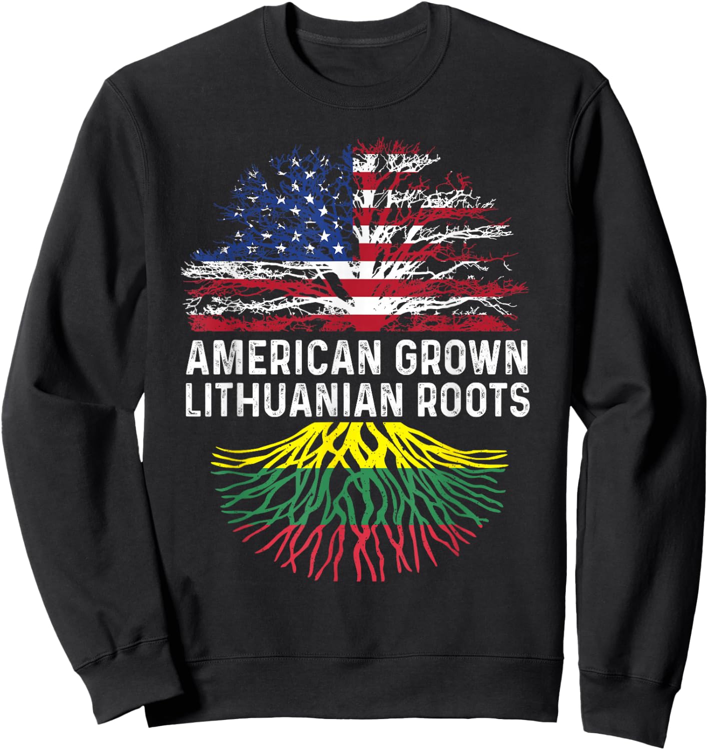 American Grown Lithuanian Roots Lithuania Flag Family Tree Sweatshirt - Sweatshirt | Black