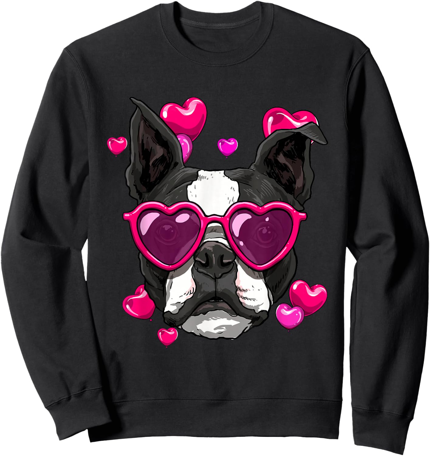 Boston Terrier Valentines Day Shirt Heart Dog Lover Sweatshirt - Sweatshirt | Black