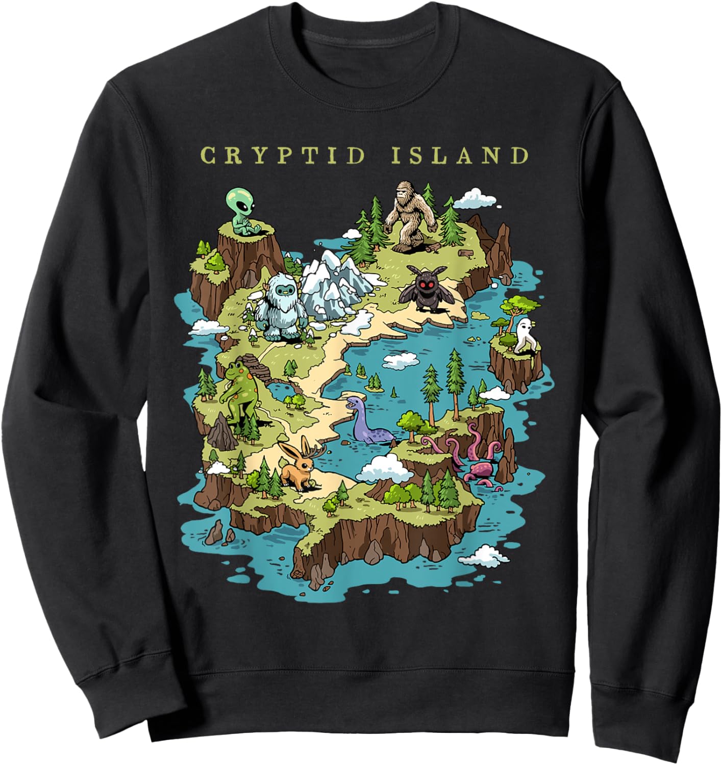 Cryptid Shirt Bigfoot Loch Ness Monster Mothman Jersey Devil Sweatshirt - Sweatshirt | Black