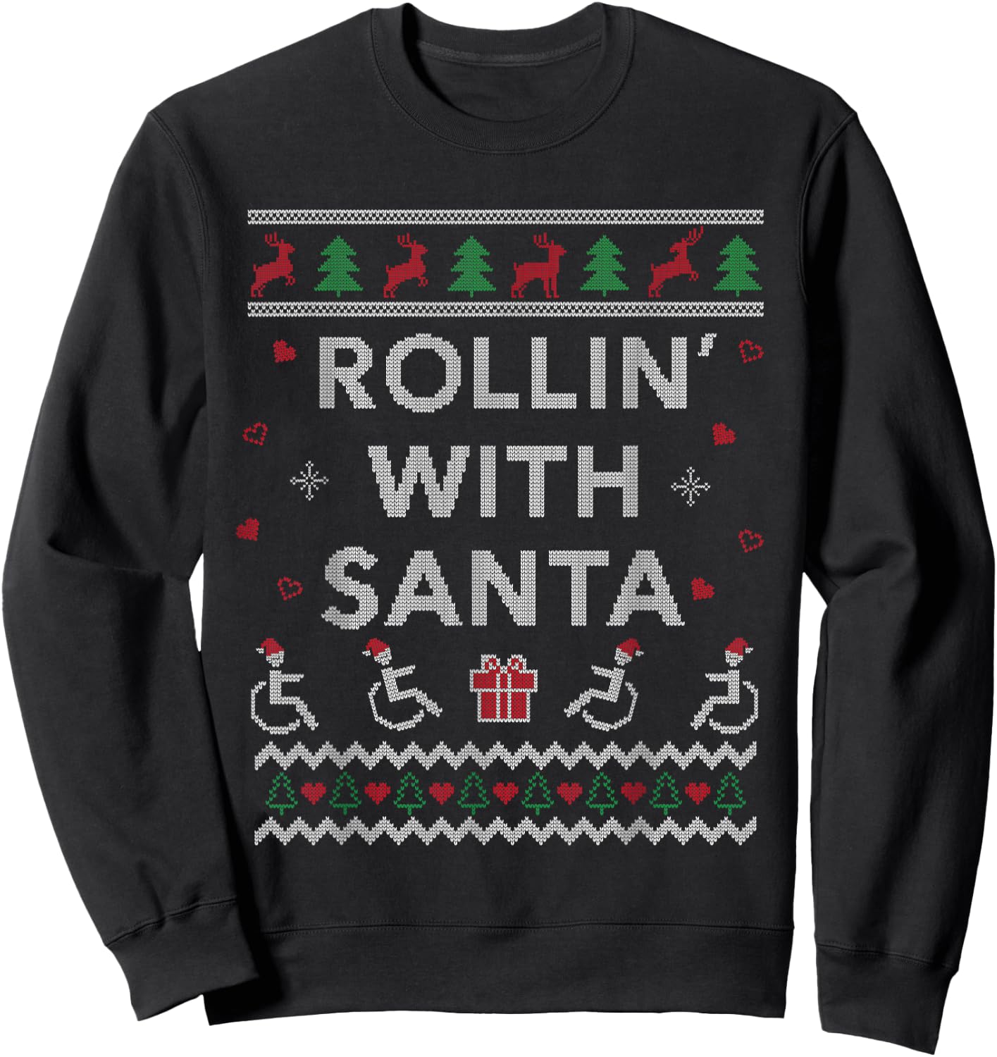 Handicap Wheelchair Design Funny Ugly Christmas Sweatshirt - Sweatshirt | Black