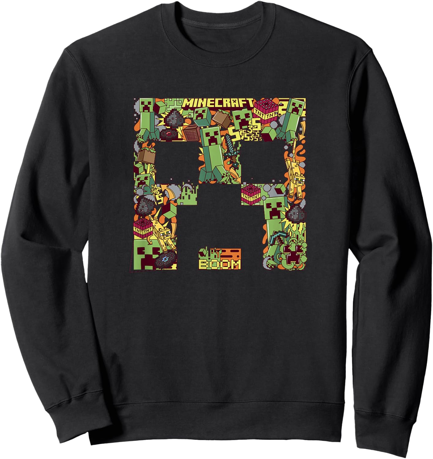 Minecraft Creeper Big Face Collage Sweatshirt - Sweatshirt | Black