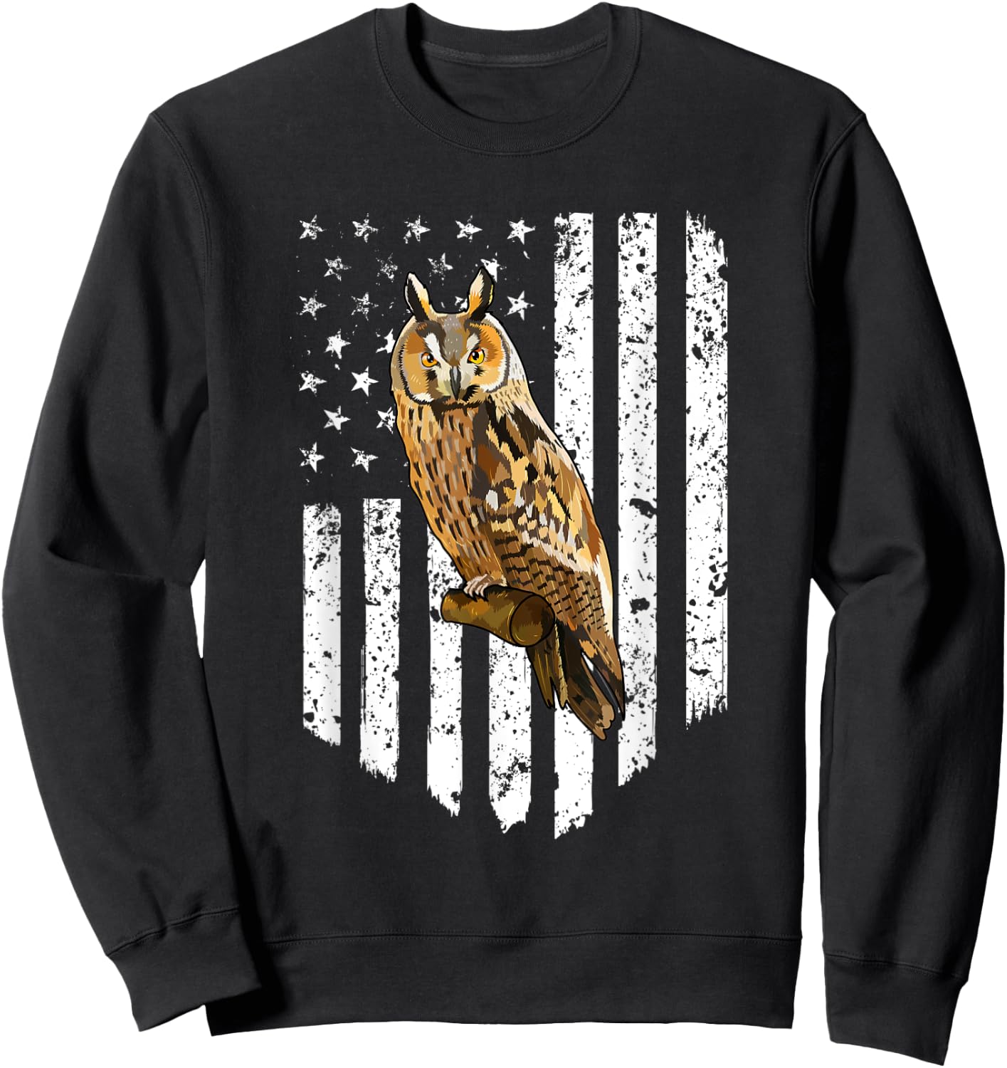 White American Flag Long-eared Owl Bird 4th Of July Men Sweatshirt - Sweatshirt | Black