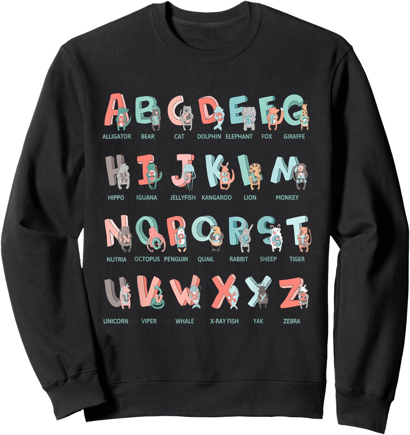 Alphabet Animals I School Beginner Students Children Girls Boys Sweatshirt - Sweatshirt | Black