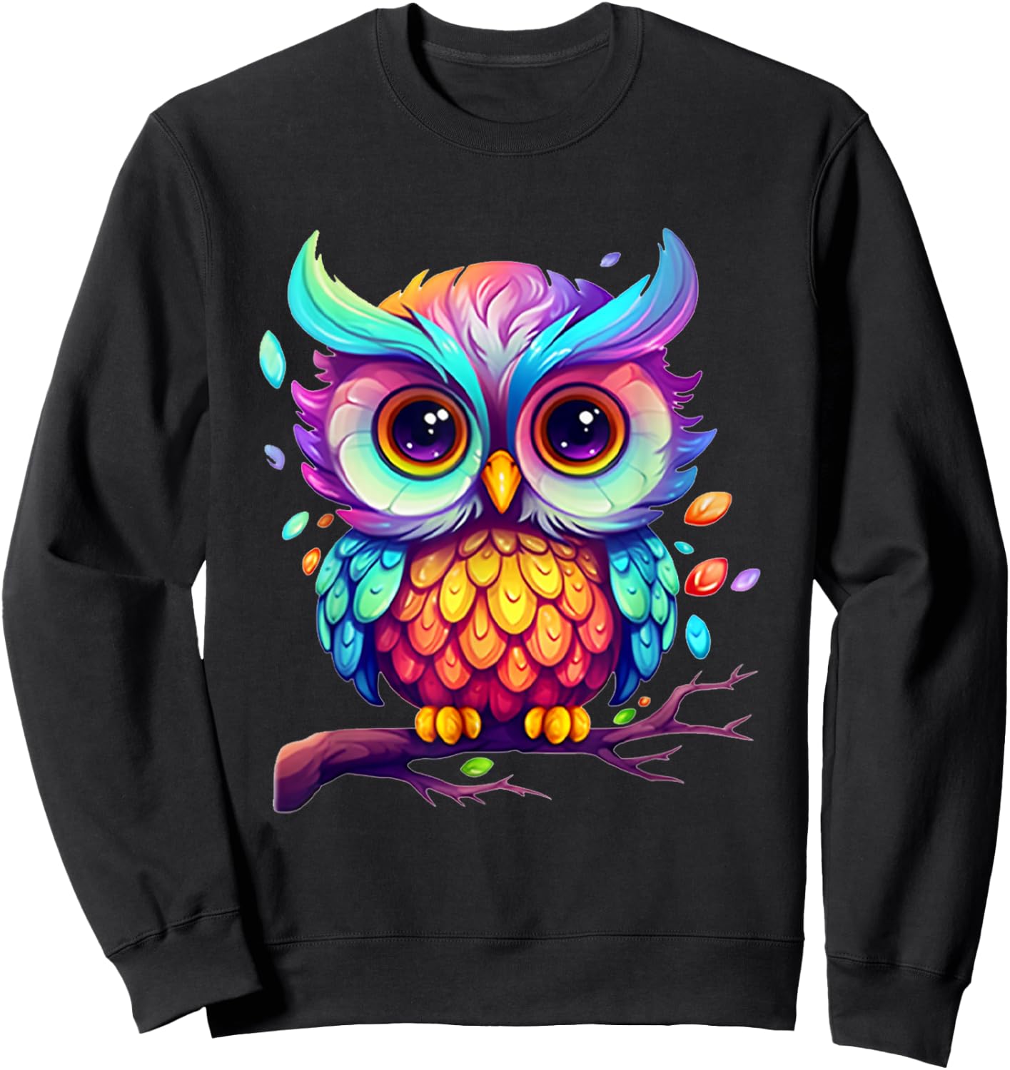 Cute Colorful Owl Art Women Kids Boys Girls Owl Sweatshirt - Sweatshirt | Black