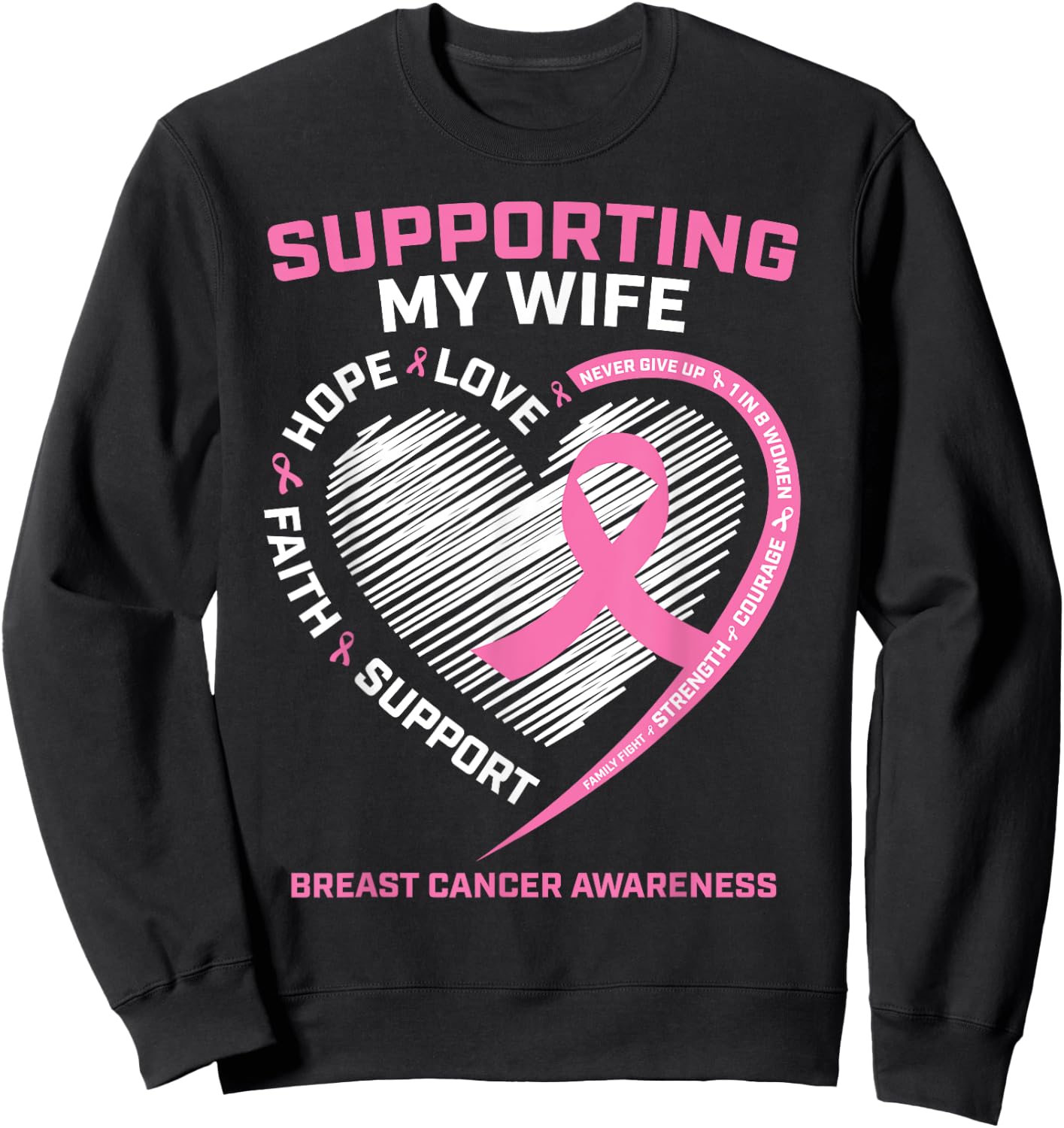 I Wear Pink For My Wife Breast Cancer Awareness Husband Men Sweatshirt - Sweatshirt | Black