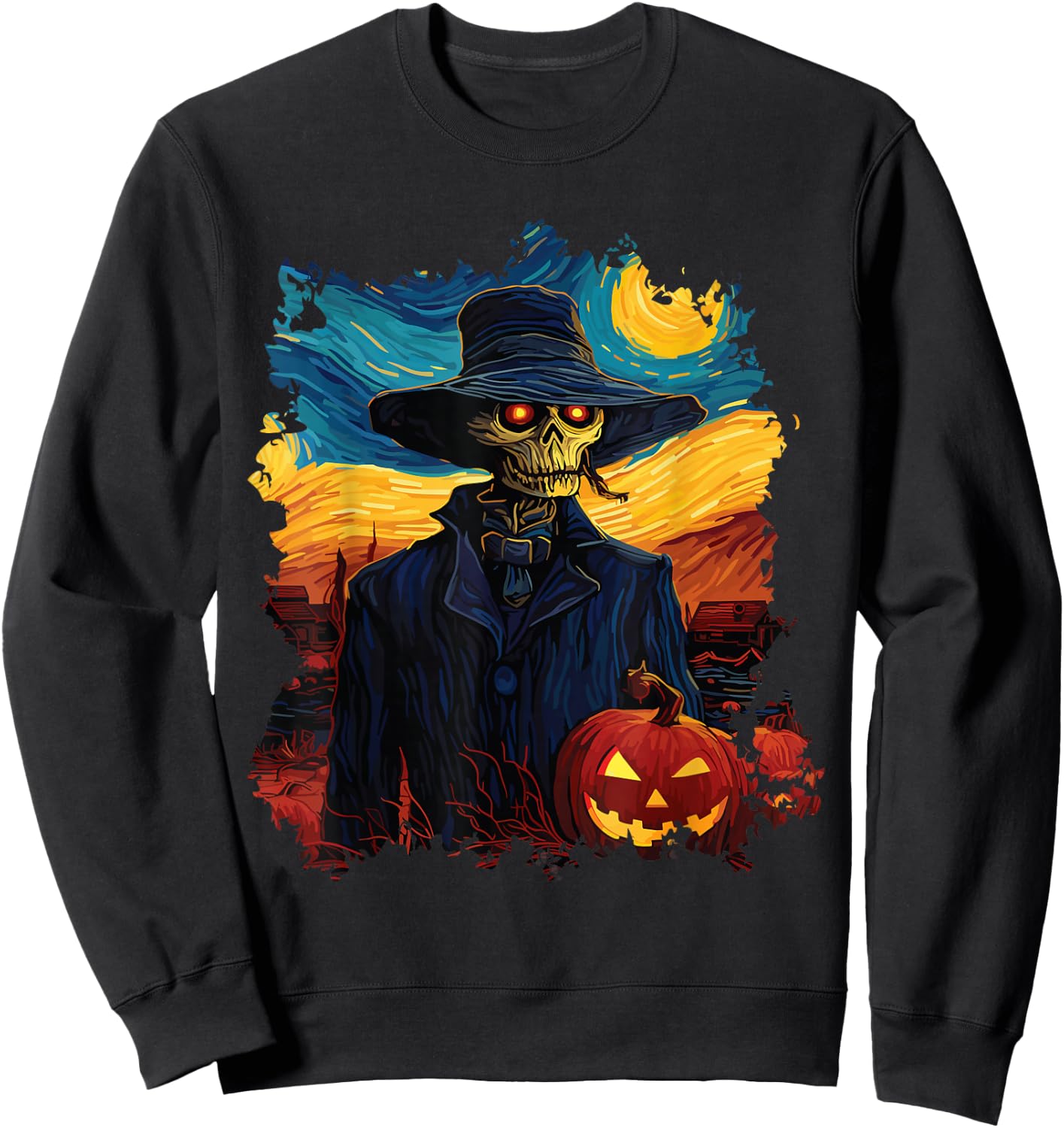 Skeleton's Halloween Party With Lighted Pumpky Funny Sweatshirt - Sweatshirt | Black