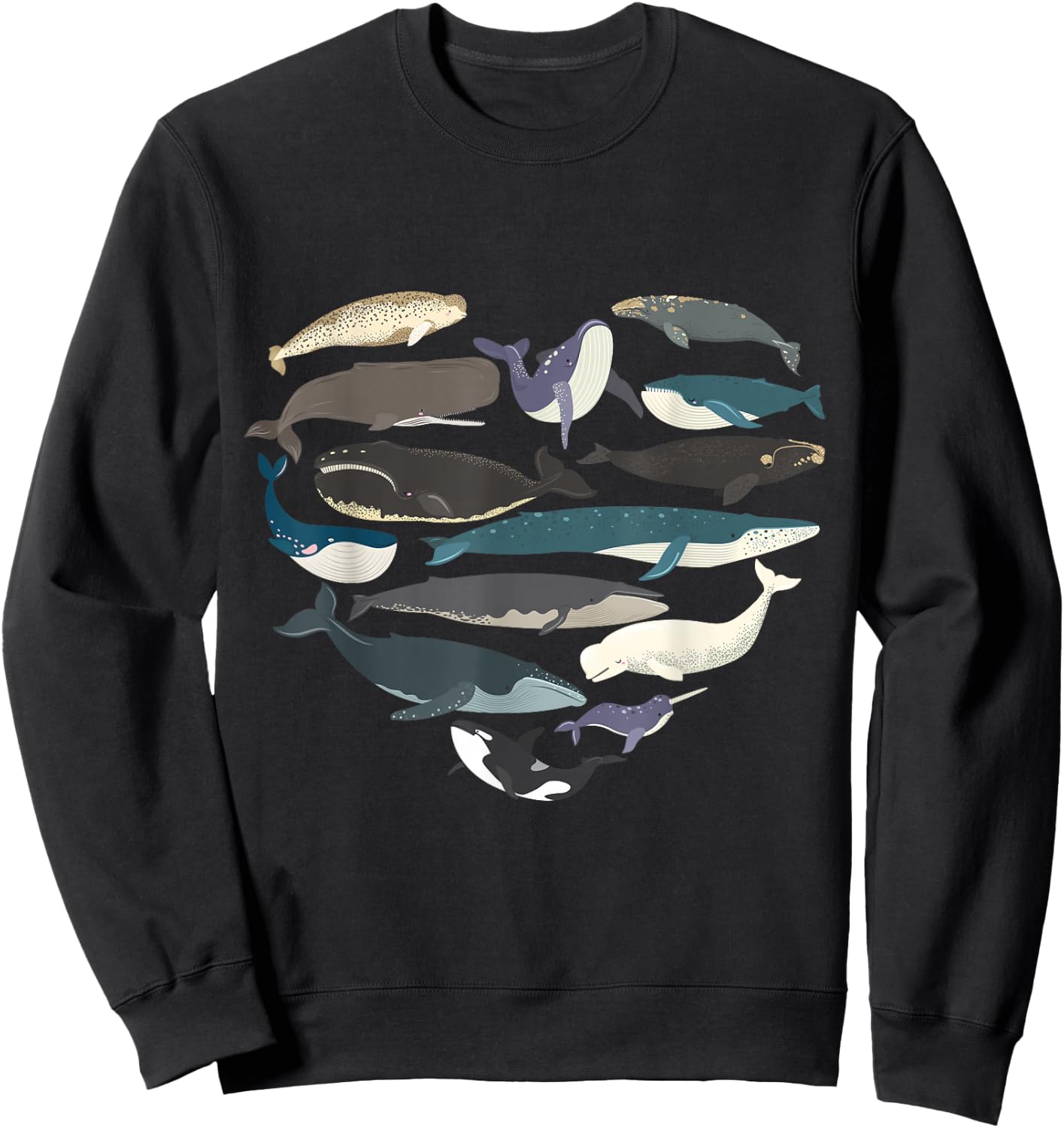 Whales Heart Shape Cute Ocean Mammals Whale Breeds Species Sweatshirt - Sweatshirt | Black