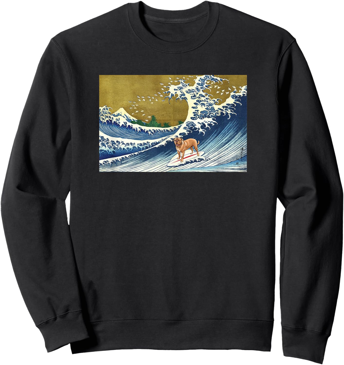 Funny Retro Vintage Surfing a Wave French Mastiff Lover Sweatshirt - Sweatshirt | Black