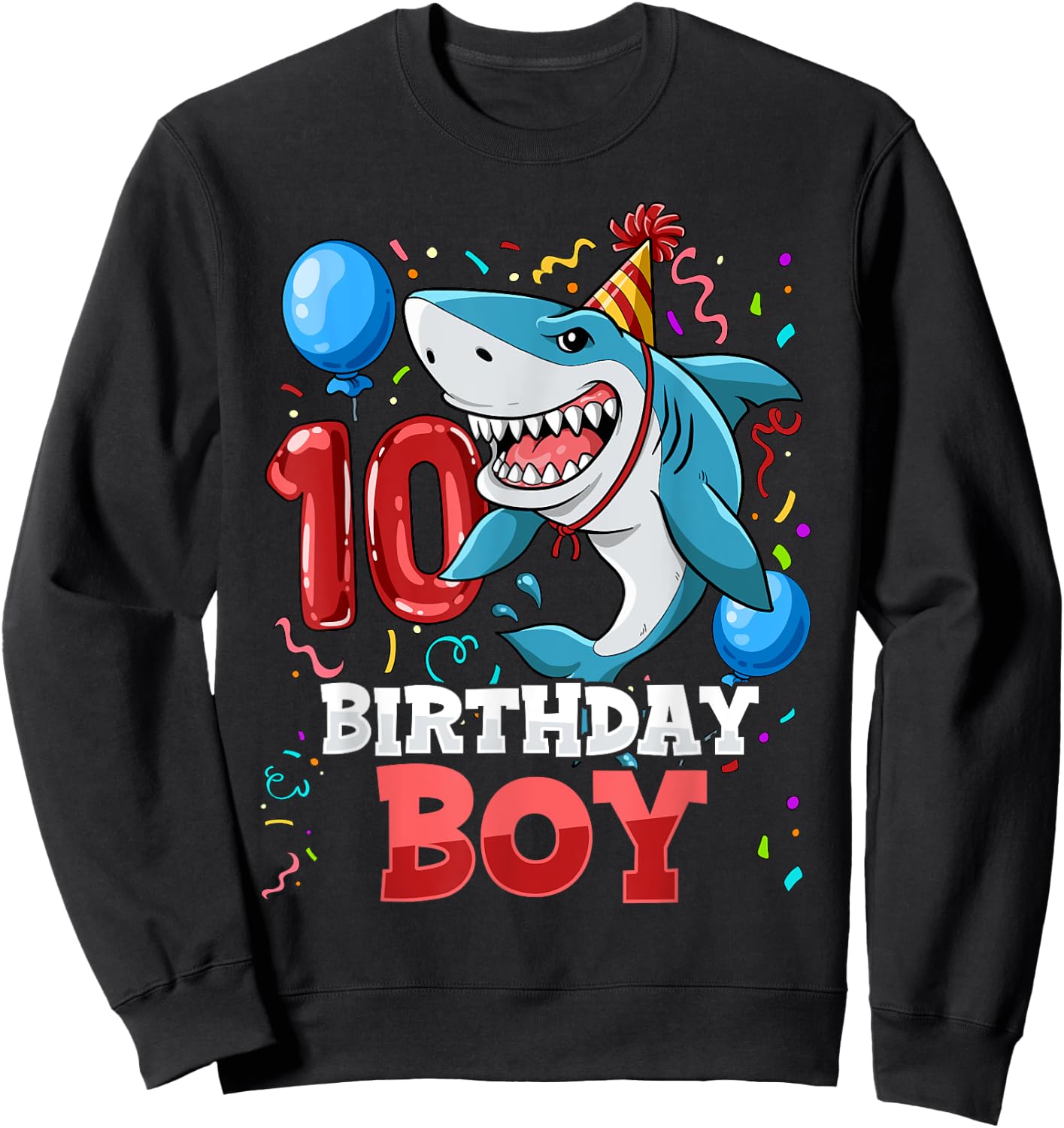 Shark 10th Birthday Boy Sweatshirt - Sweatshirt | Black