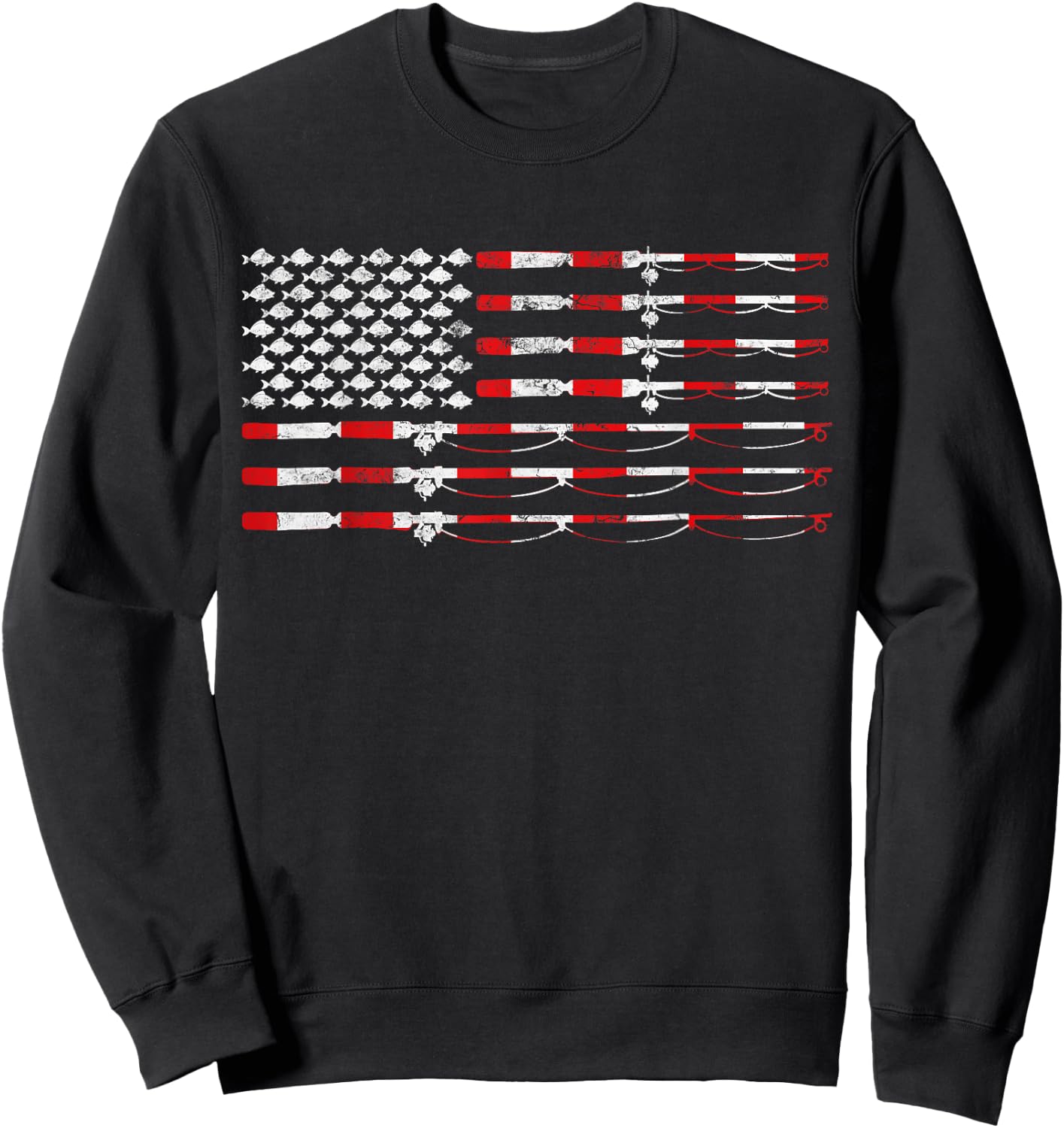 Fishing Fly Rod American Flag Gift Fisherman Small Sweatshirt - Sweatshirt | Black