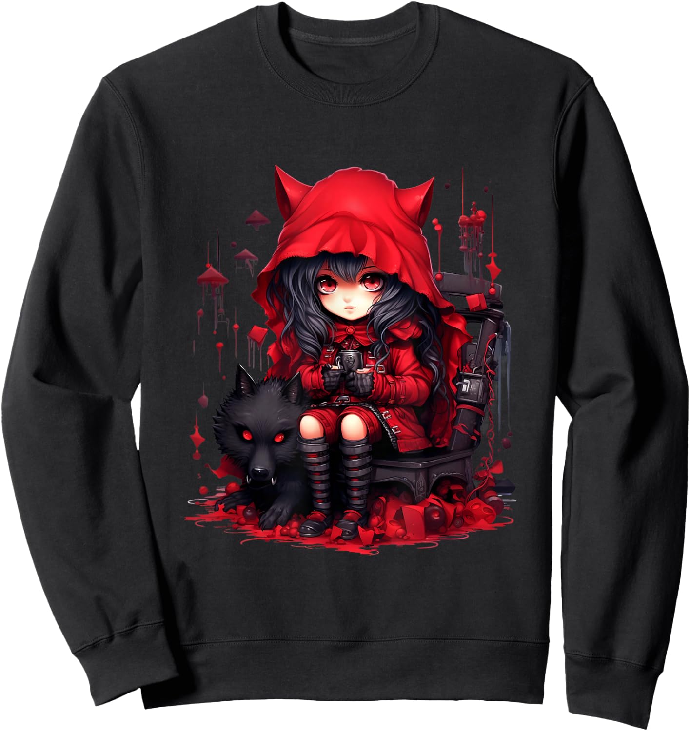 Chibi Little Red Riding Hood & Bad Wolf | Anime Kawaii Style Sweatshirt - Sweatshirt | Black