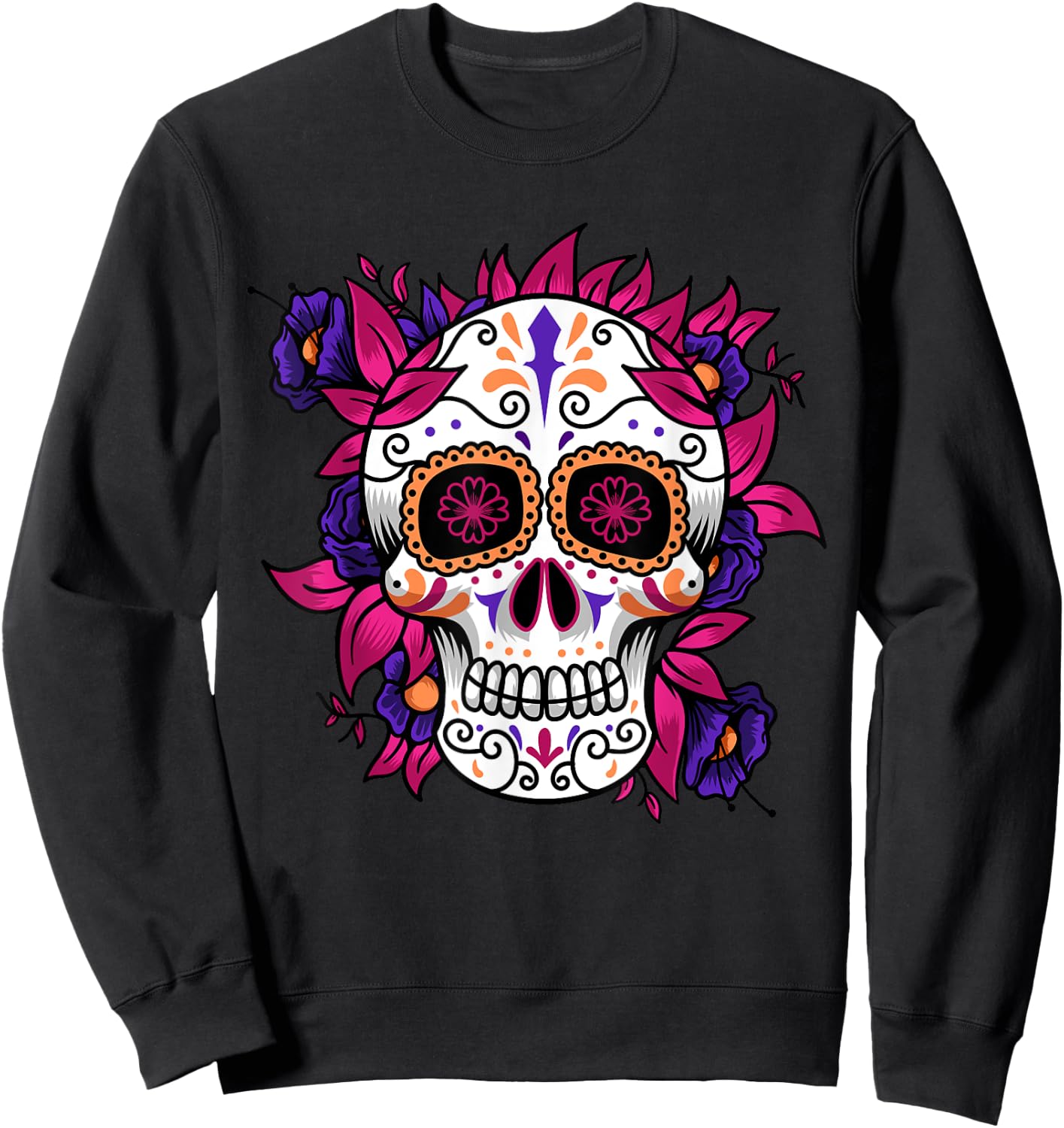 Flower Sugar Skull Funny Day Of The Dead Gift Women Sweatshirt - Sweatshirt | Black