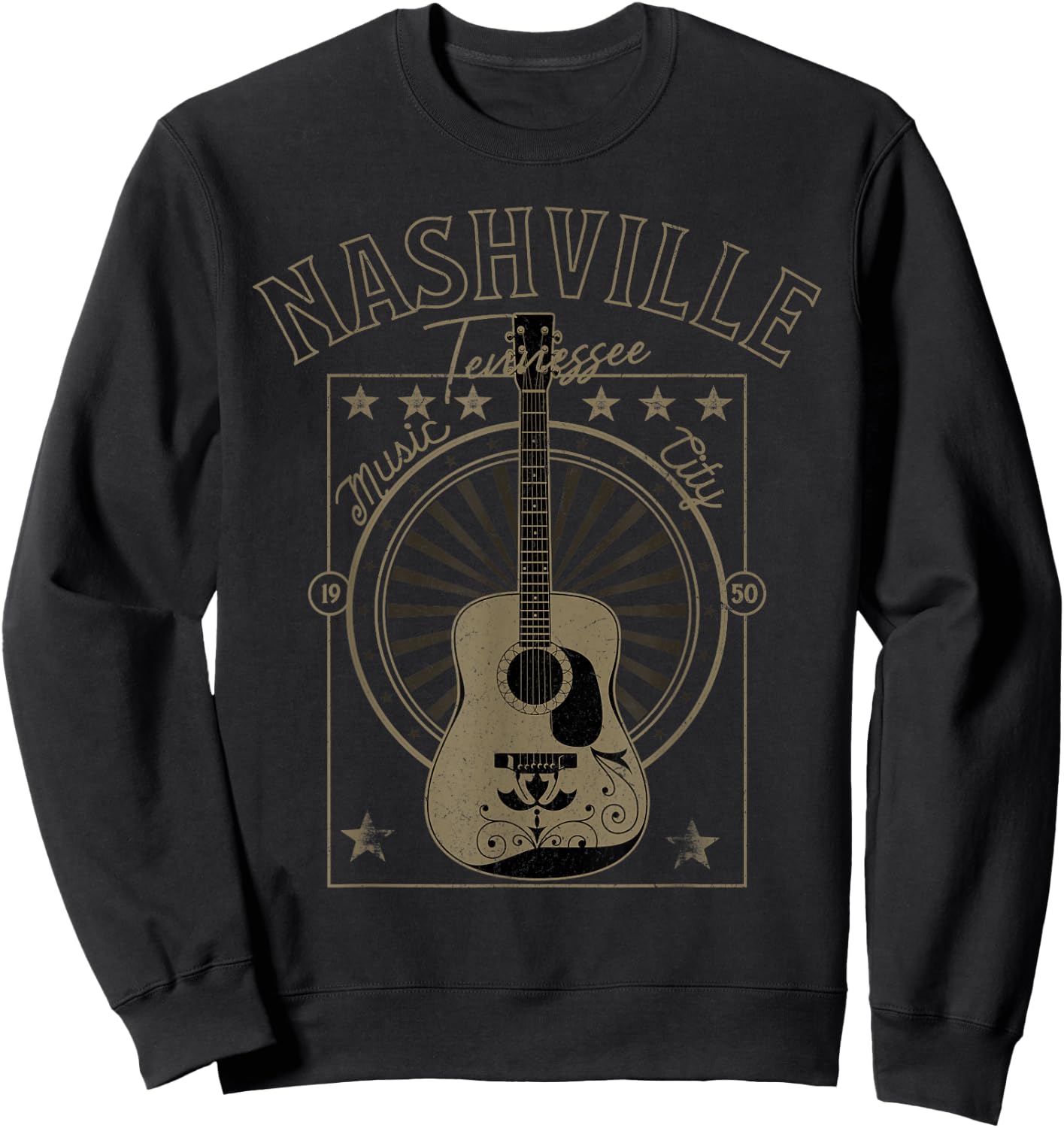Nashville Tennessee Country Music City Guitar Gift Men Women Sweatshirt - Sweatshirt | Black