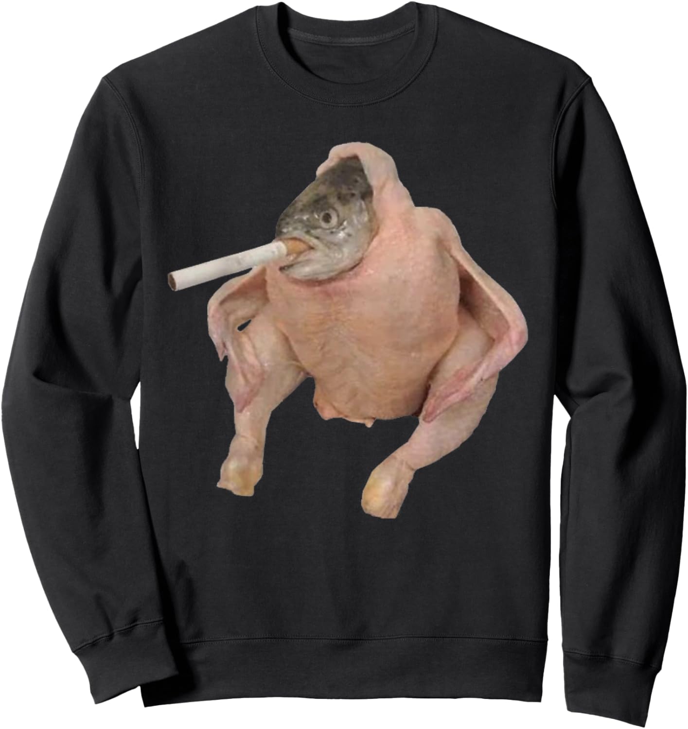 Fish Chicken Face Smoking a Cigarette funny meme Sweatshirt - Sweatshirt | Black
