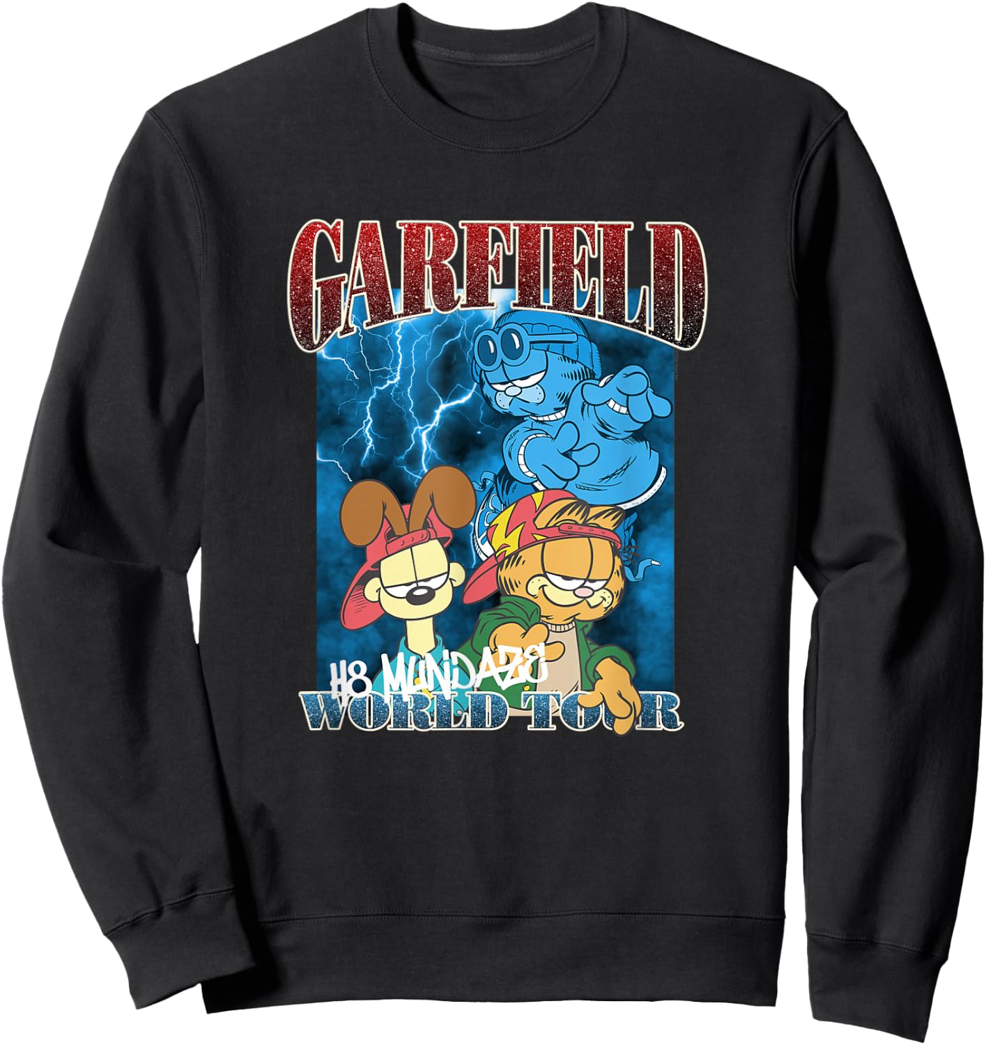 Garfield H8 Mundaze World Tour Front and Back Cartoon Cat Sweatshirt - Sweatshirt | Black
