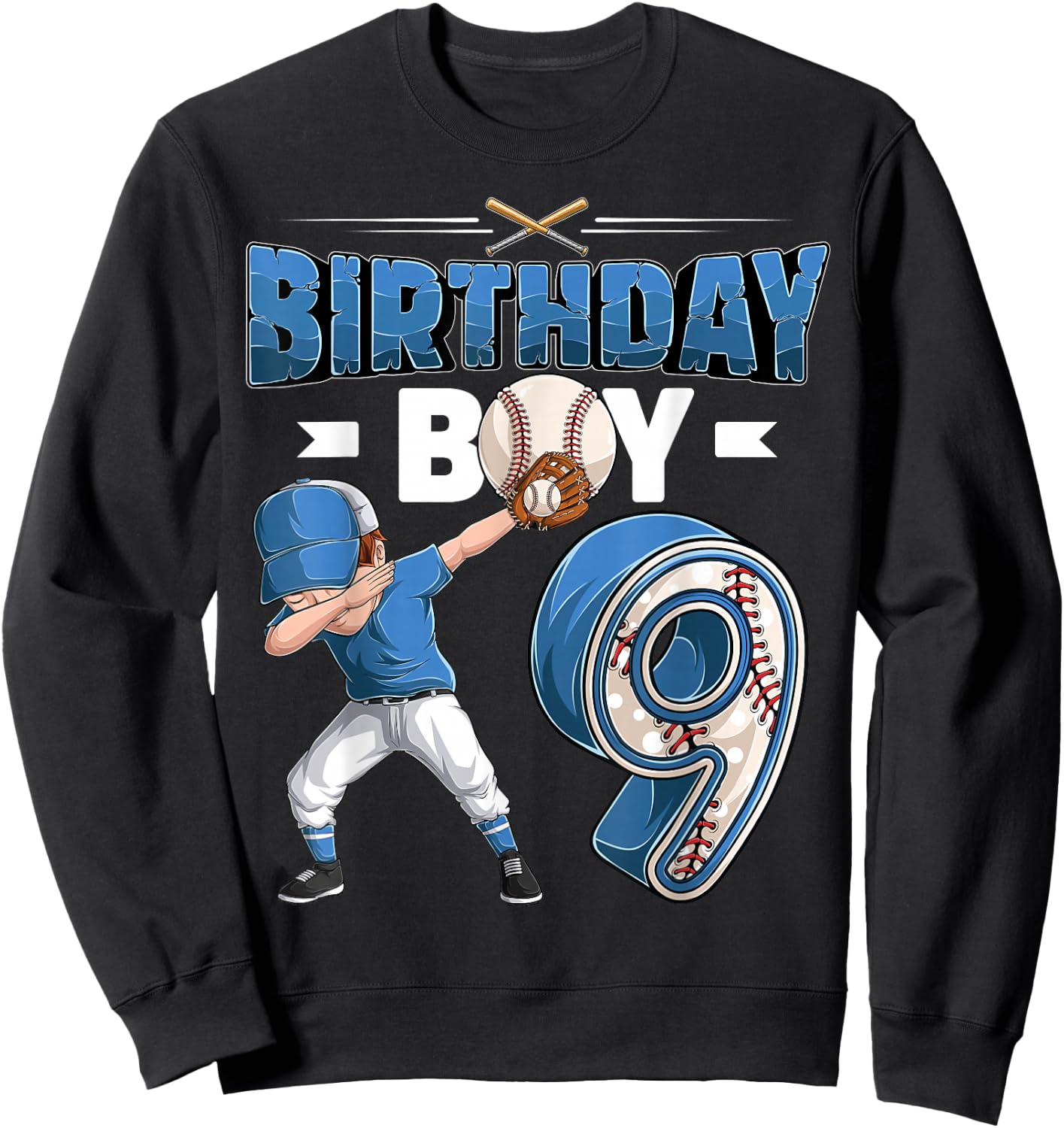 Dabbing boy 9 Year Old Baseball Player 9th Birthday Party Sweatshirt - Sweatshirt | Black