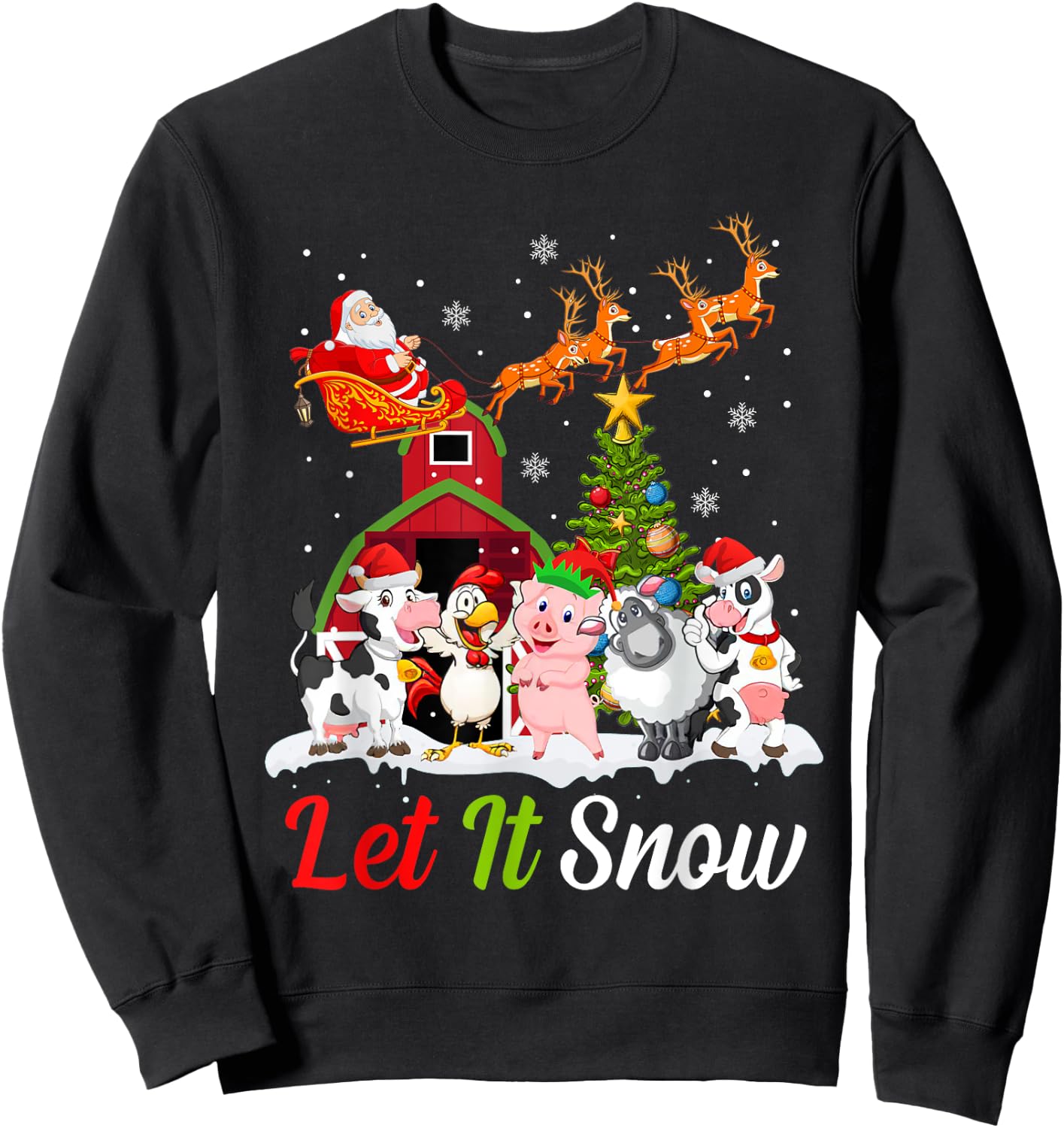 Let It Snow Merry Xmas Gift Farm Animals Tractor Sweatshirt - Sweatshirt | Black