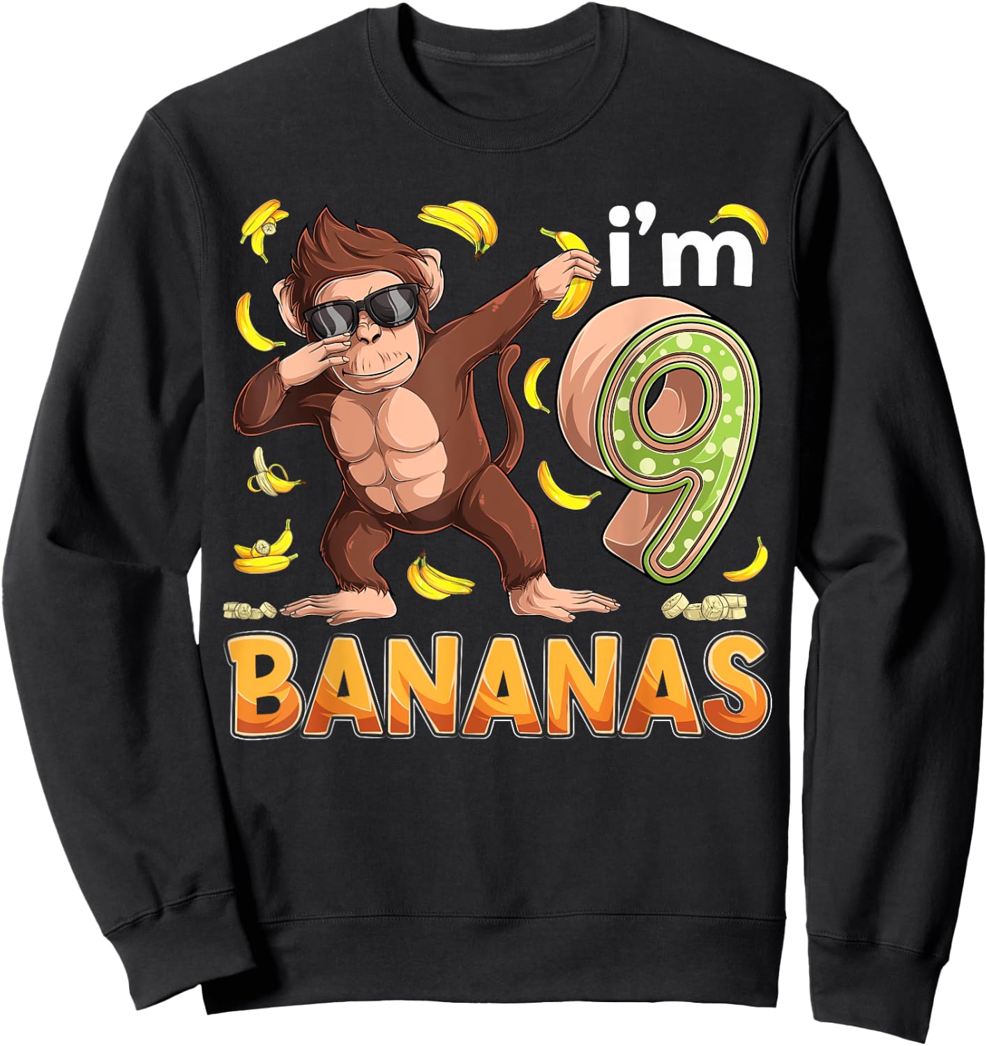 9 Year Old Monkey Birthday Safari Jungle Animal 9th B-day Sweatshirt - Sweatshirt | Black
