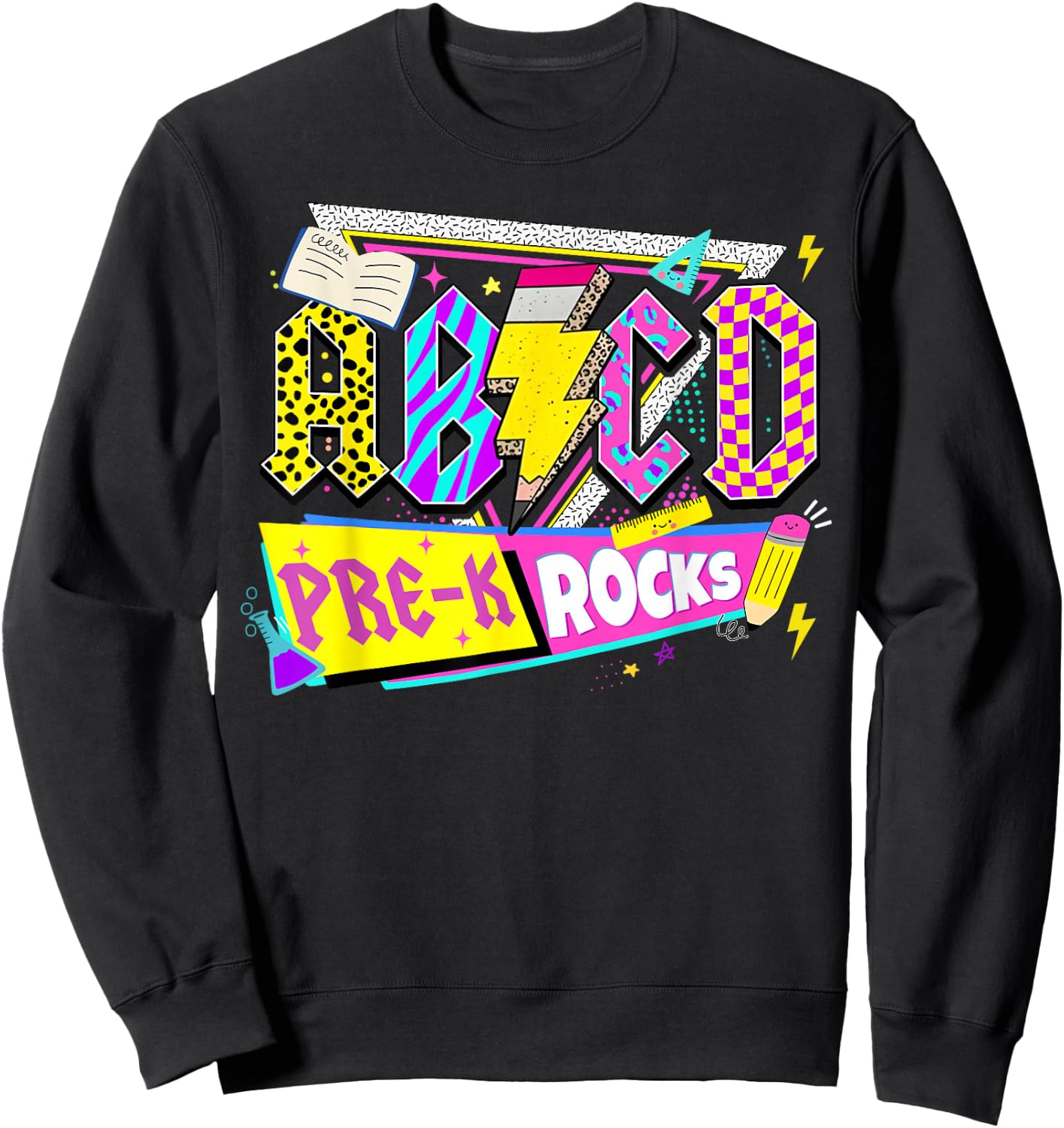 ABCD Pre-K Rocks Back To School PreK Kindergarten Teacher Sweatshirt - Sweatshirt | Black