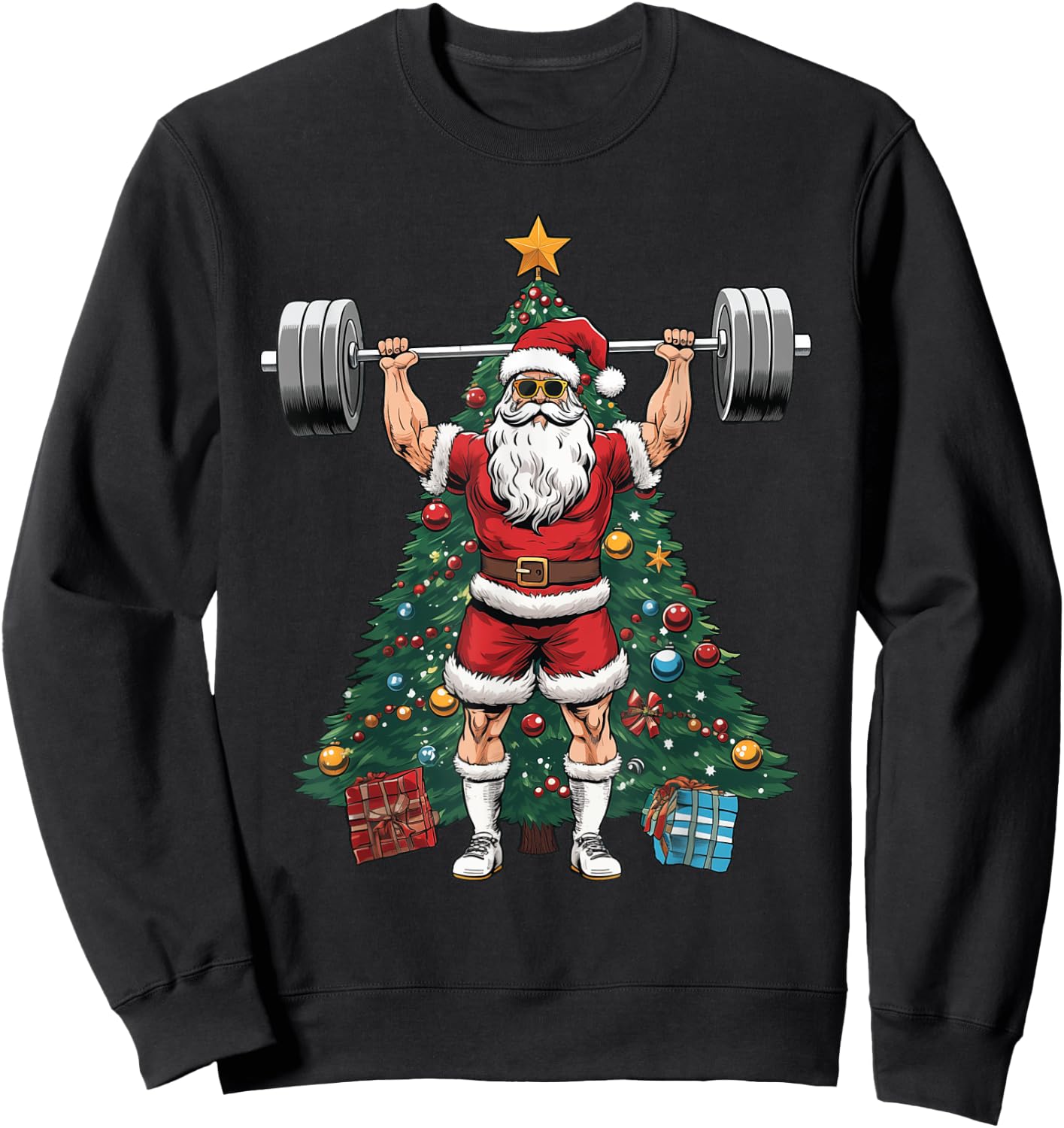 Funny Santa Weightlifting Clean Jerks Workout Christmas Sweatshirt - Sweatshirt | Black