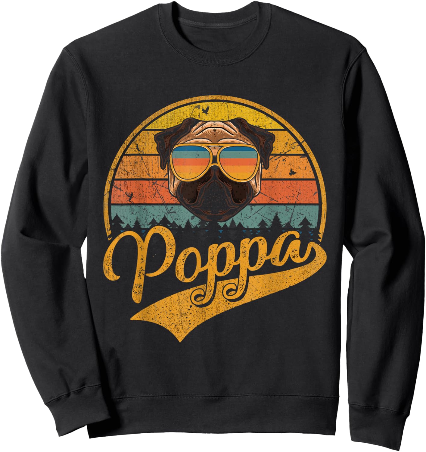 Cool Father's Day Gifts Retro Vintage Pug Poppa Sweatshirt - Sweatshirt | Black