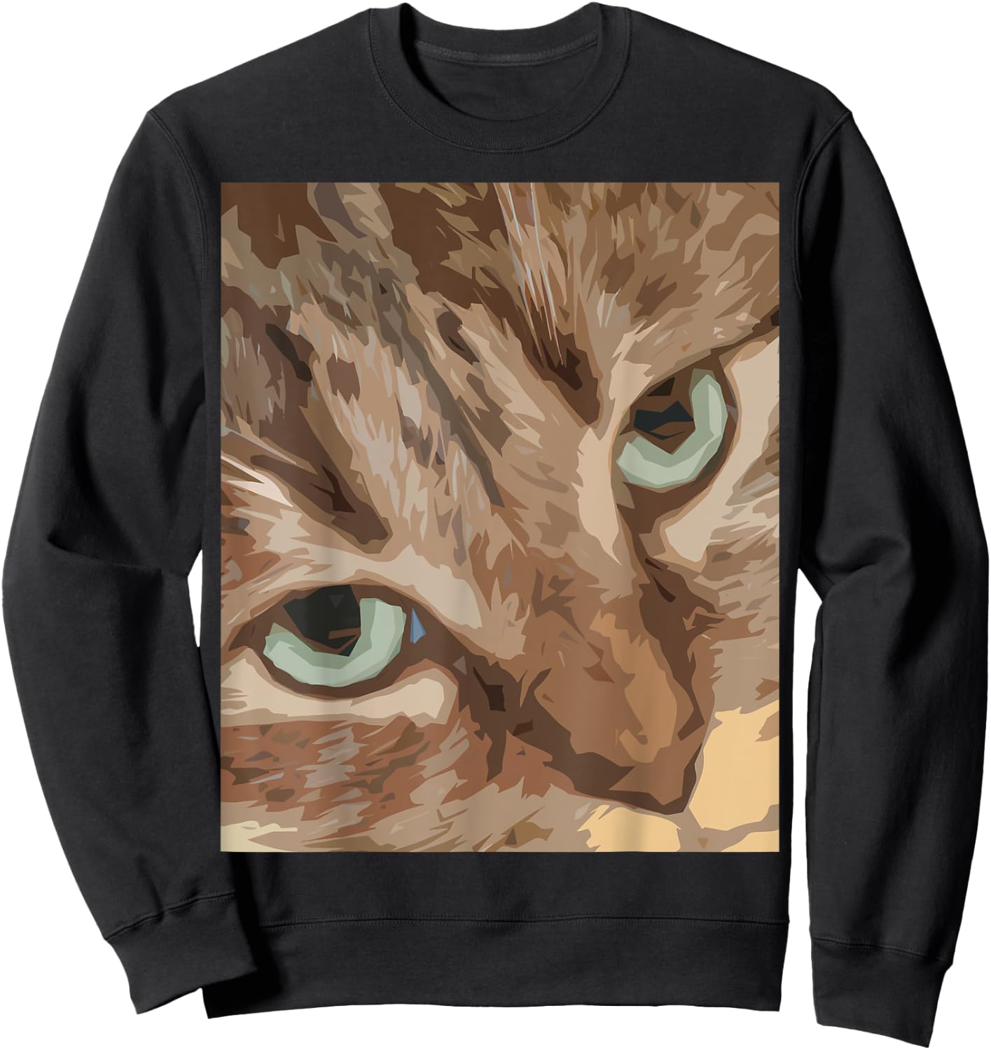 Cute Abstract Brown Tabby Cat Art with Green Eyes Sweatshirt - Sweatshirt | Black