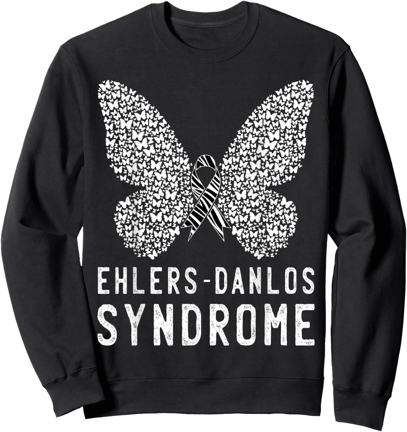 Butterfly Ehlers-Danlos Syndrome EDS Awareness Zebra Ribbon Sweatshirt - Sweatshirt | Black