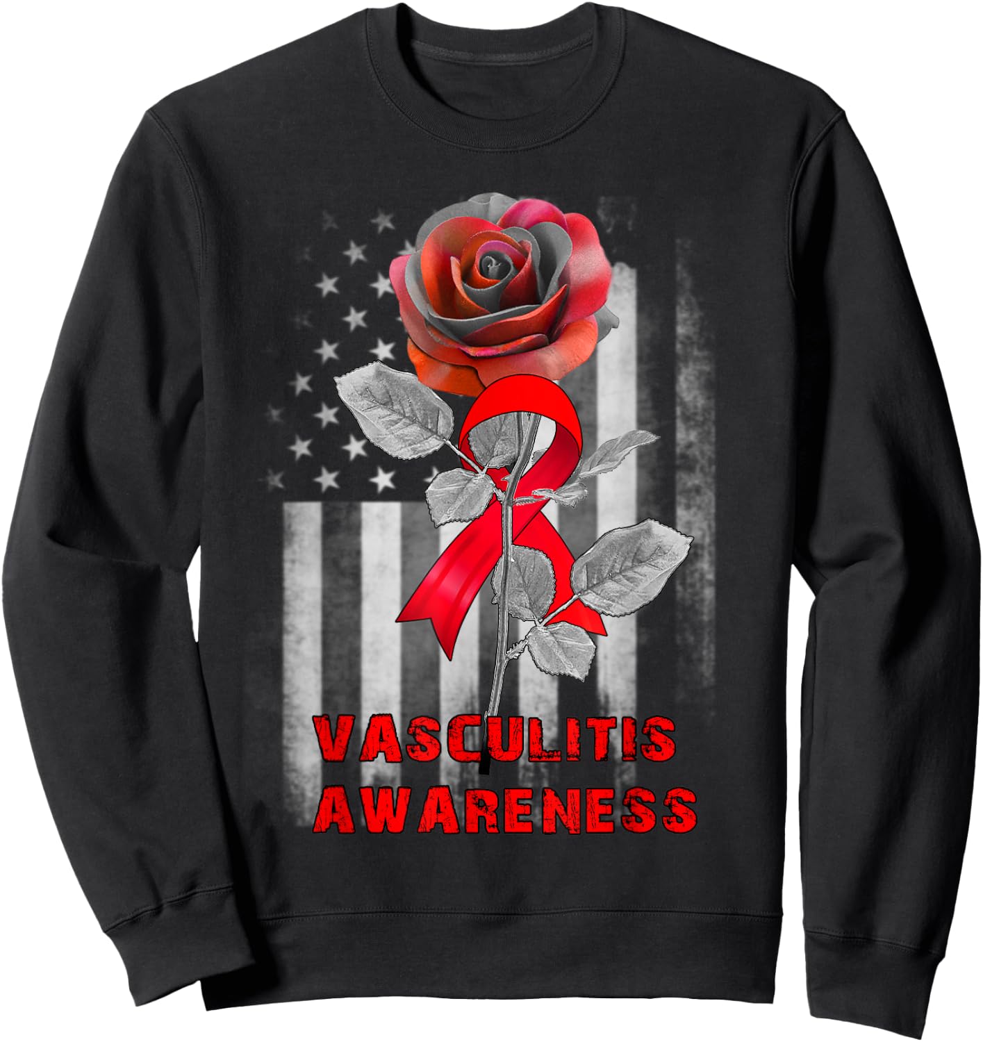 Rose Flower Vasculitis Awareness Ribbon Sweatshirt - Sweatshirt | Black