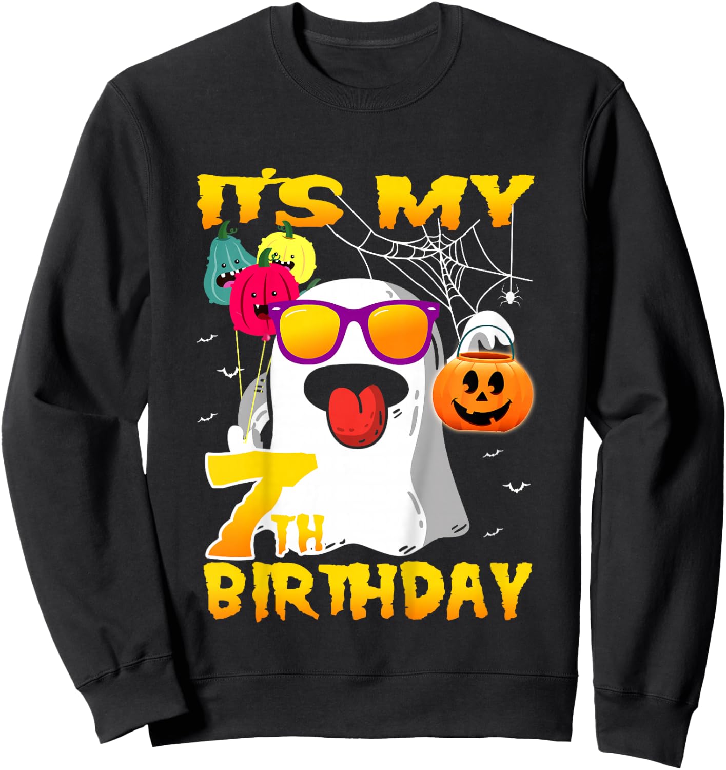 Kids It's My 7th Birthday Ghost Pumpkin Halloween Party 7 yrears Sweatshirt - Sweatshirt | Black